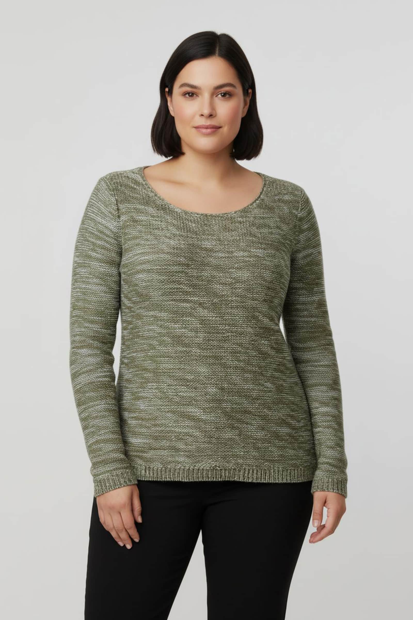 Rundhalspullover aus Melange-Strick - schilf-meliert