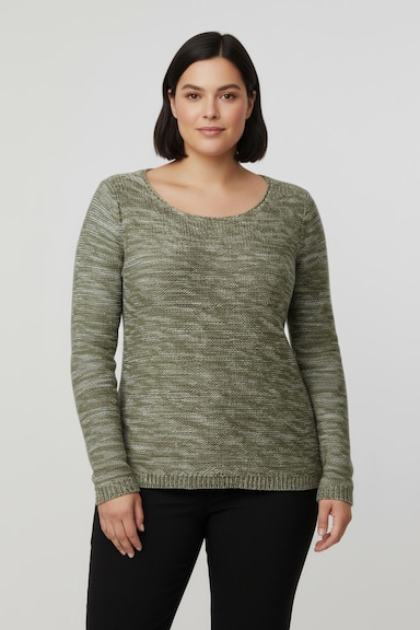 Rundhalspullover aus Melange-Strick - schilf-meliert