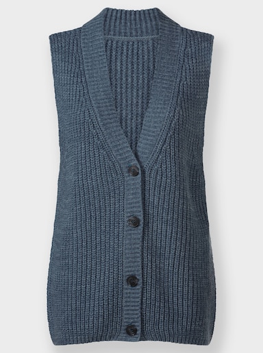 Strickweste mit Knöpfen in Holzoptik - rauchblau