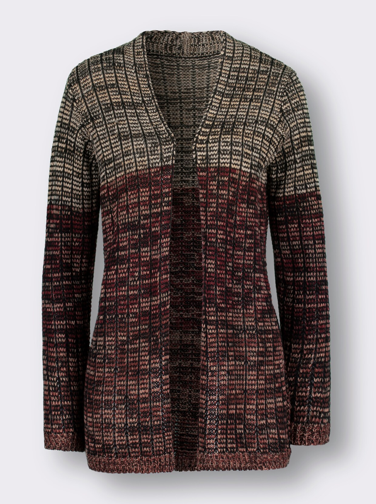 Pletený kabátek - béžová-tmavěčervená-vzor