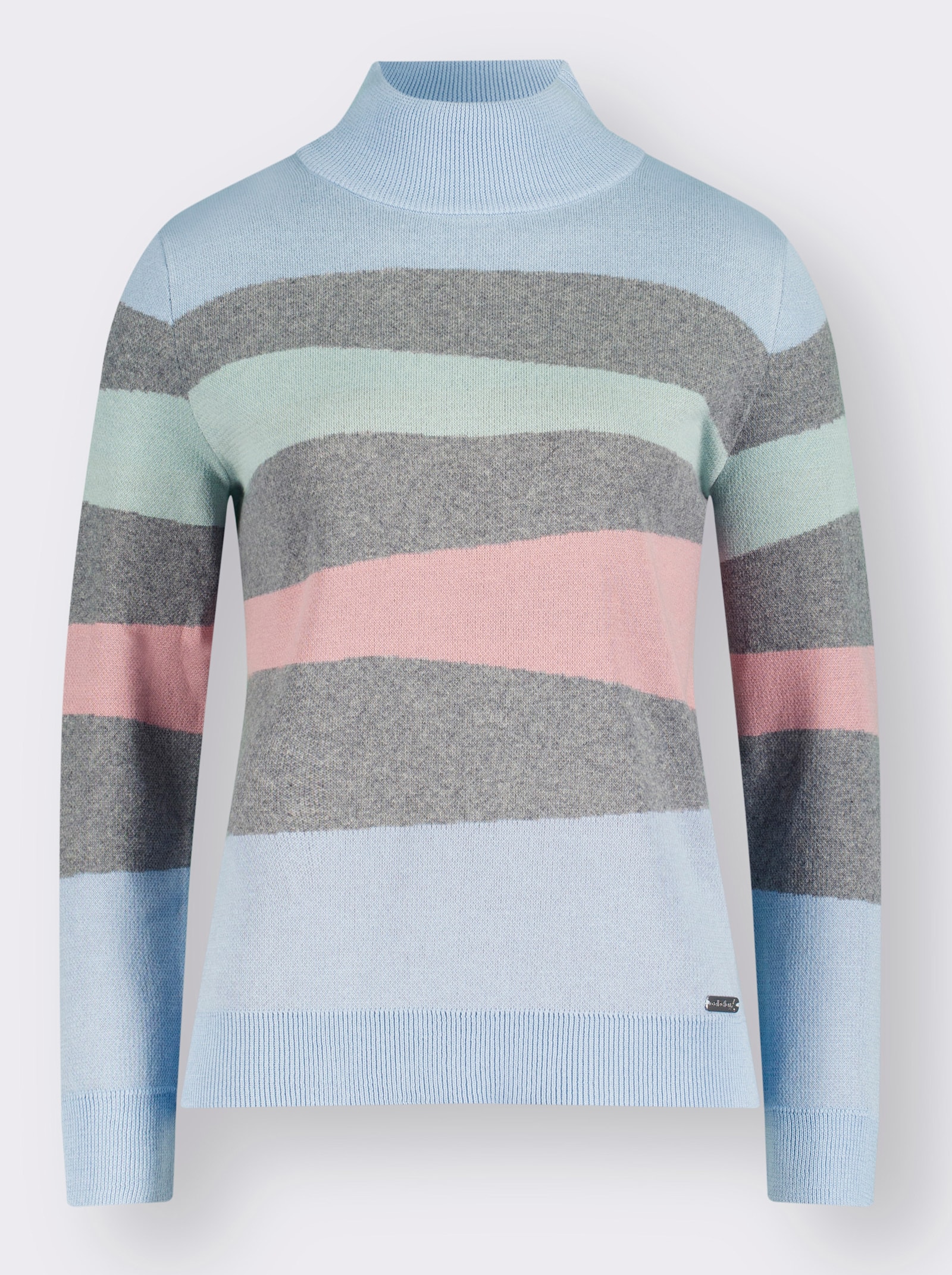 Langarm-Pullover mit Ripp-Abschlüssen, kuschelig - grau-bleu-gemustert