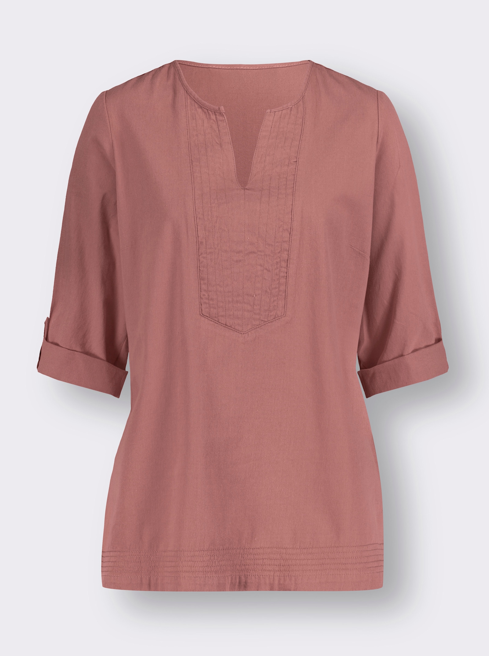 Jeanstunika mit Krempel-Ärmeln - rosenholz
