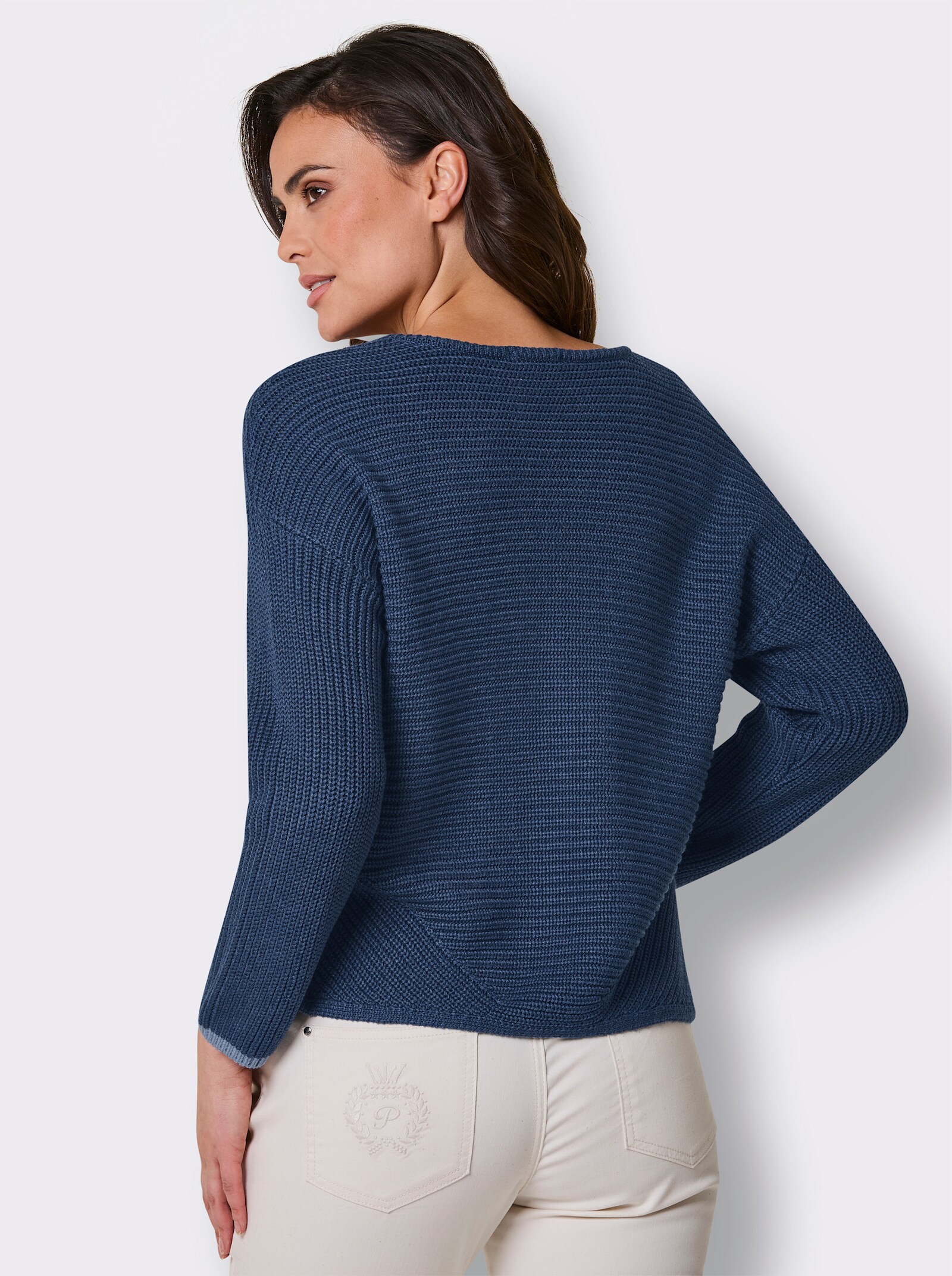 CREATION L PREMIUM Langarm-Pullover mit Kontrastkanten - jeansblau-meliert