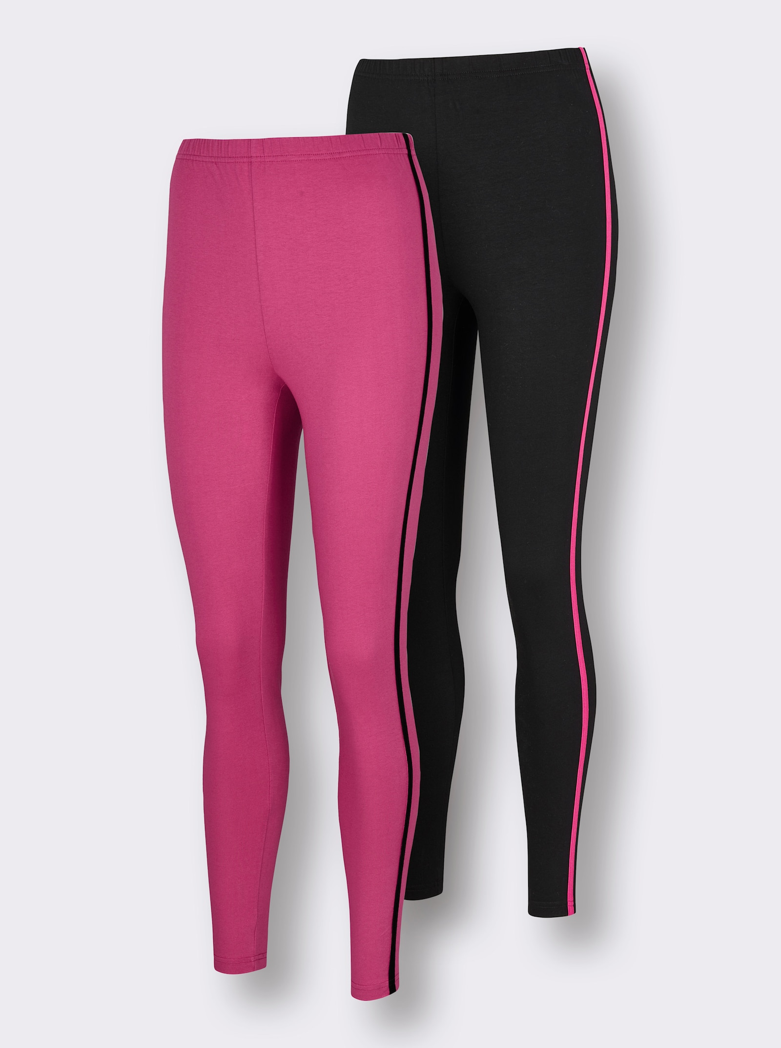 feel good Leggings mit seitlicher Paspel - schwarz + fuchsia