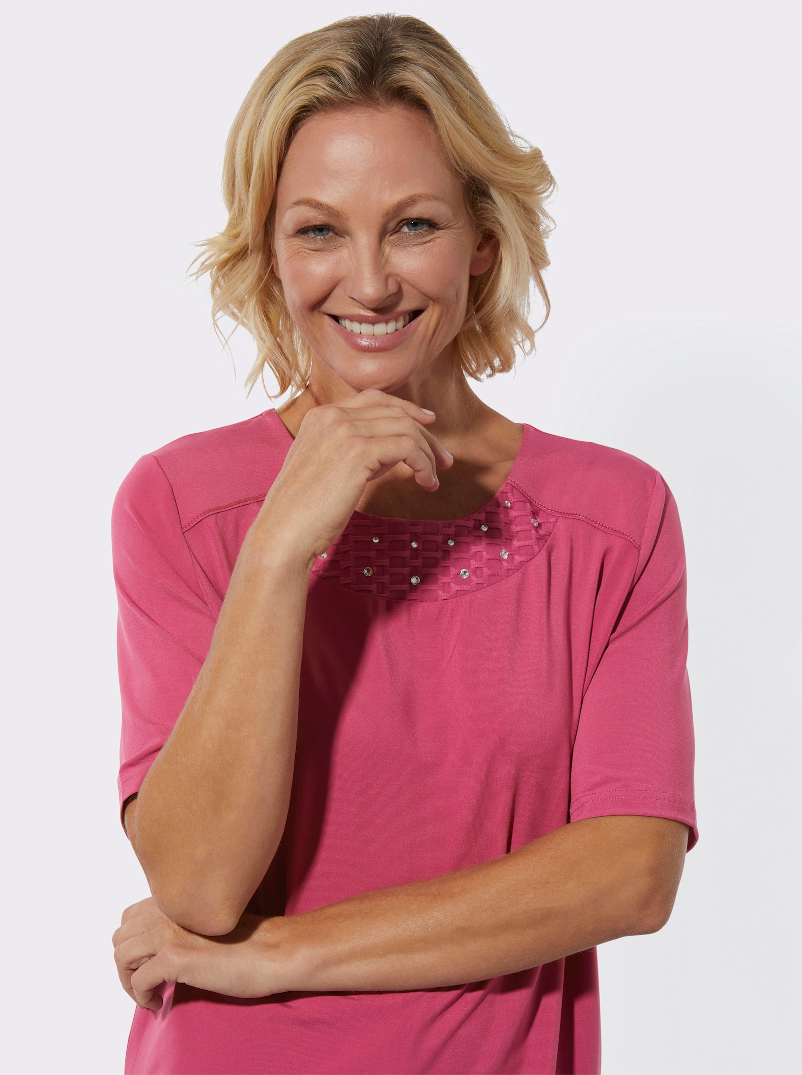 Rundhalsshirt mit Schulterpasse vorne - erika