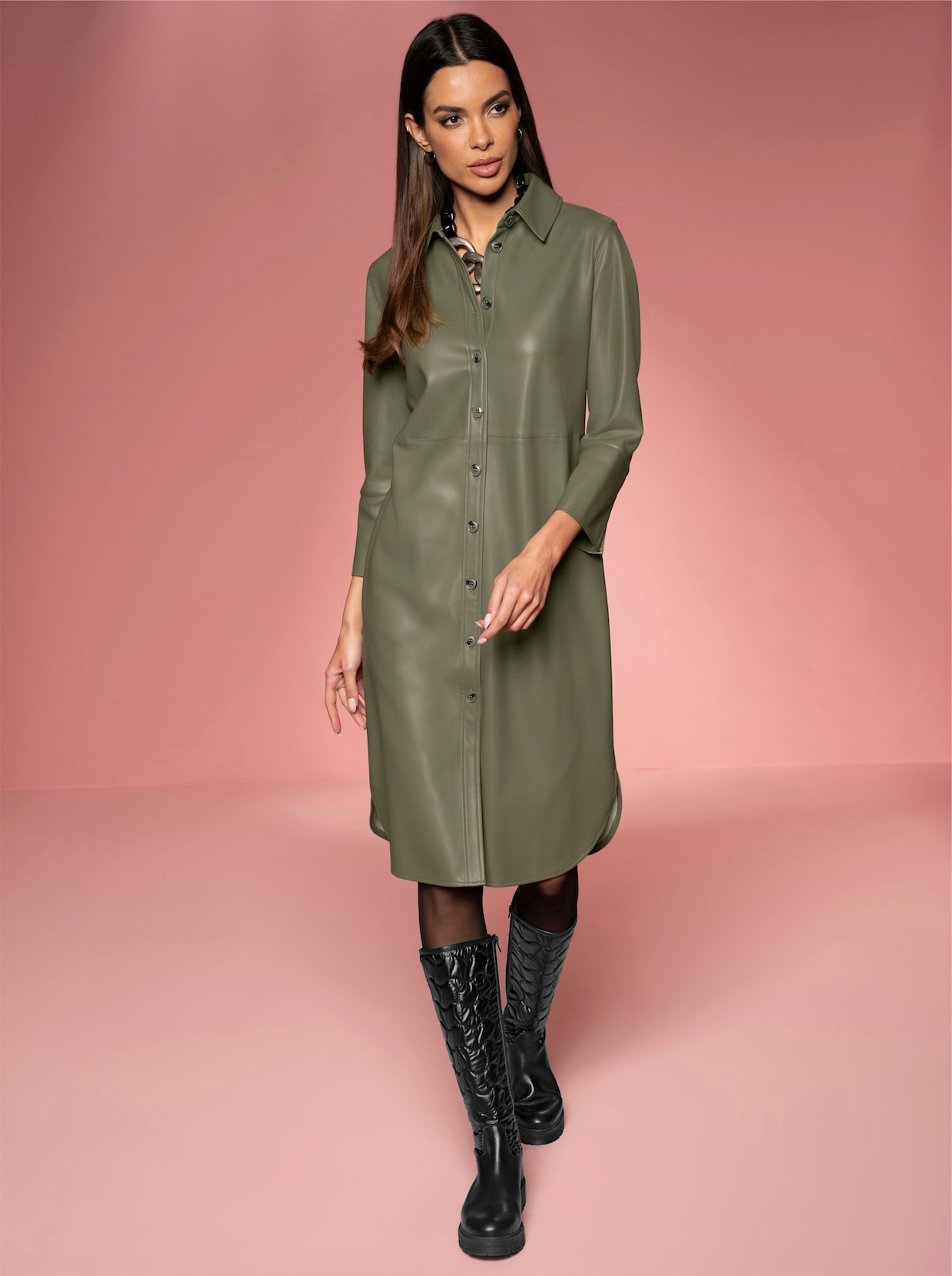 heine Lederimitat-Kleid - khaki