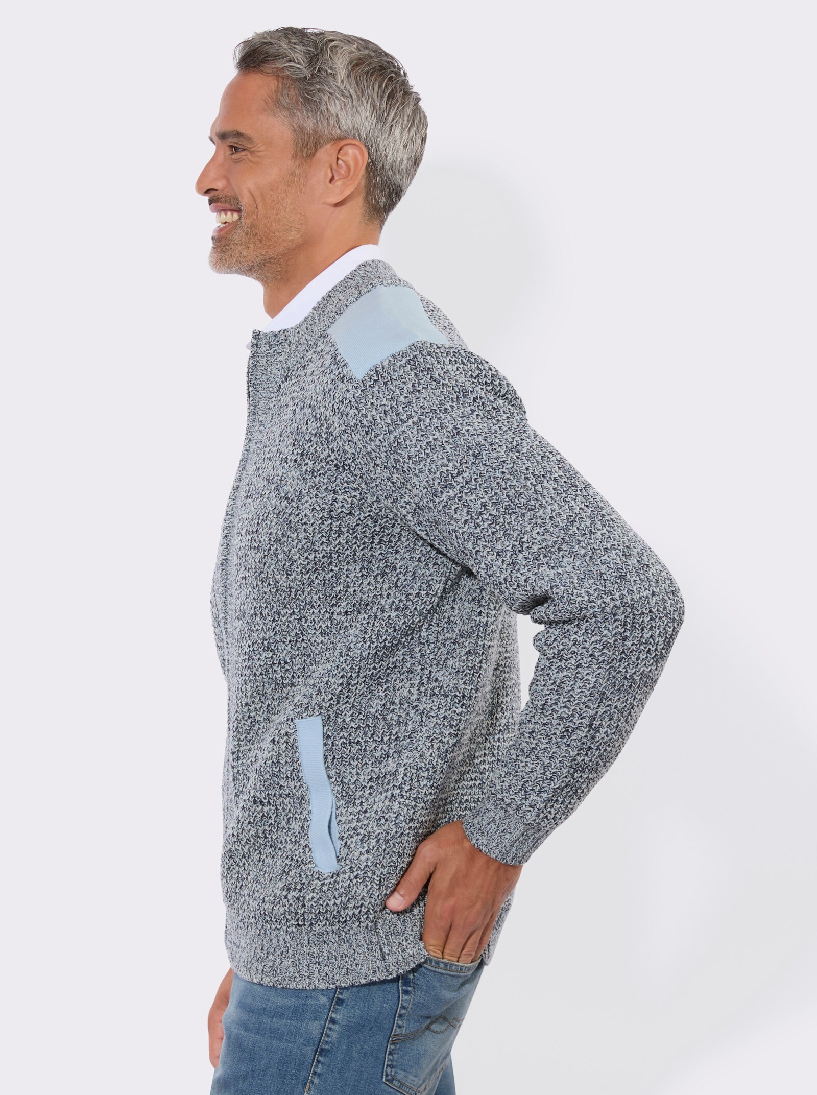 Strickjacke aus Melange-Strick - marine-meliert