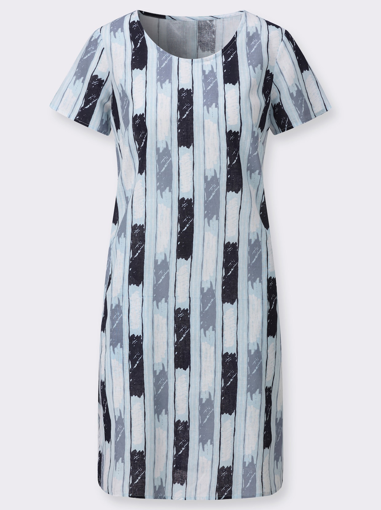Druckkleid - taubenblau-ecru