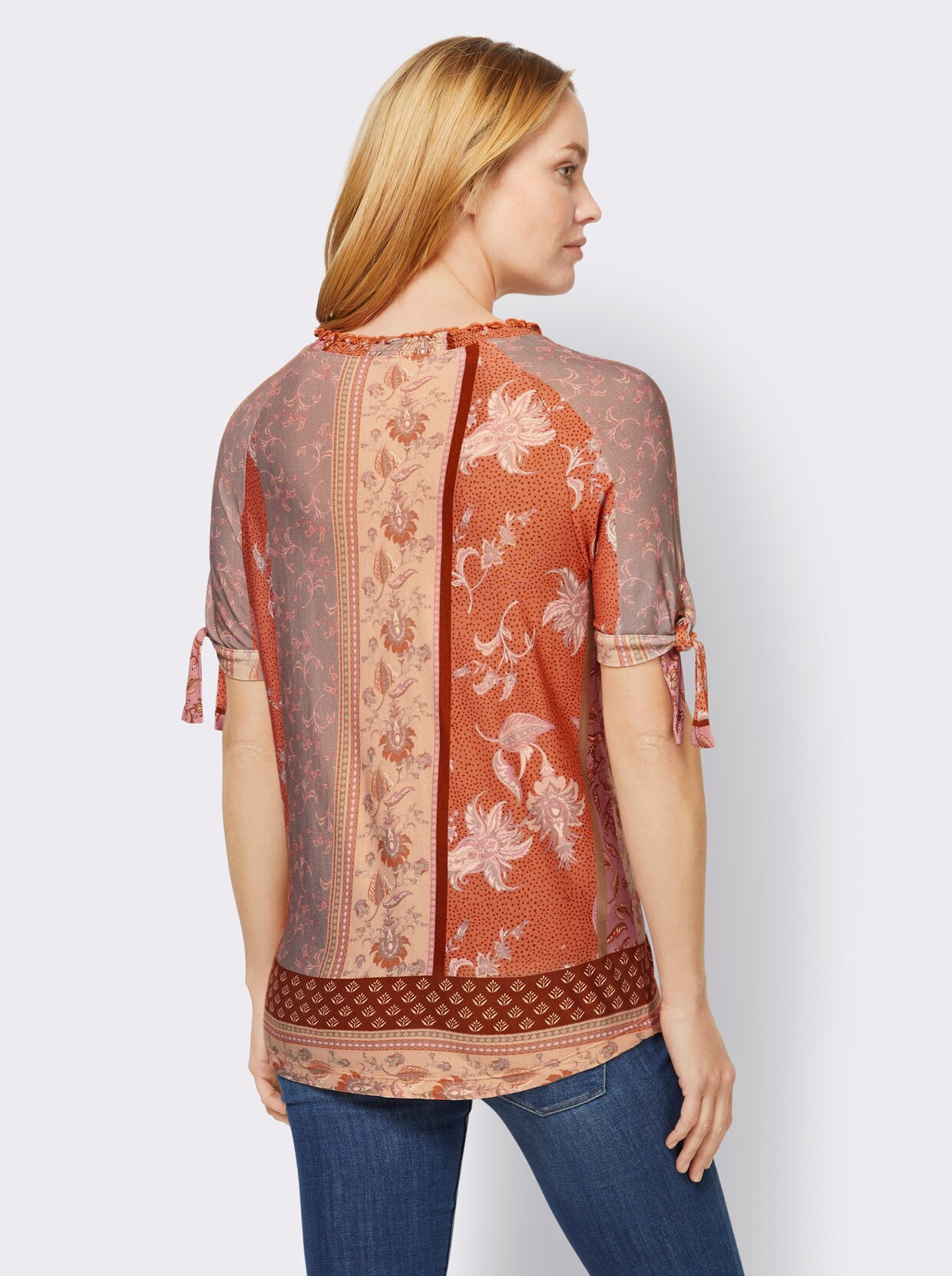 heine Shirt met korte mouwen - papaja/ivoor bedrukt