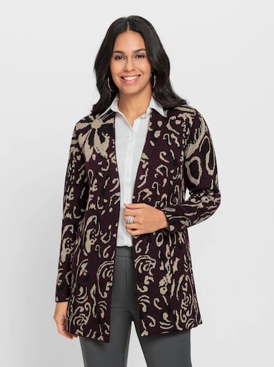 Longstrickjacke in edler Verarbeitung - traube-beige-gemustert