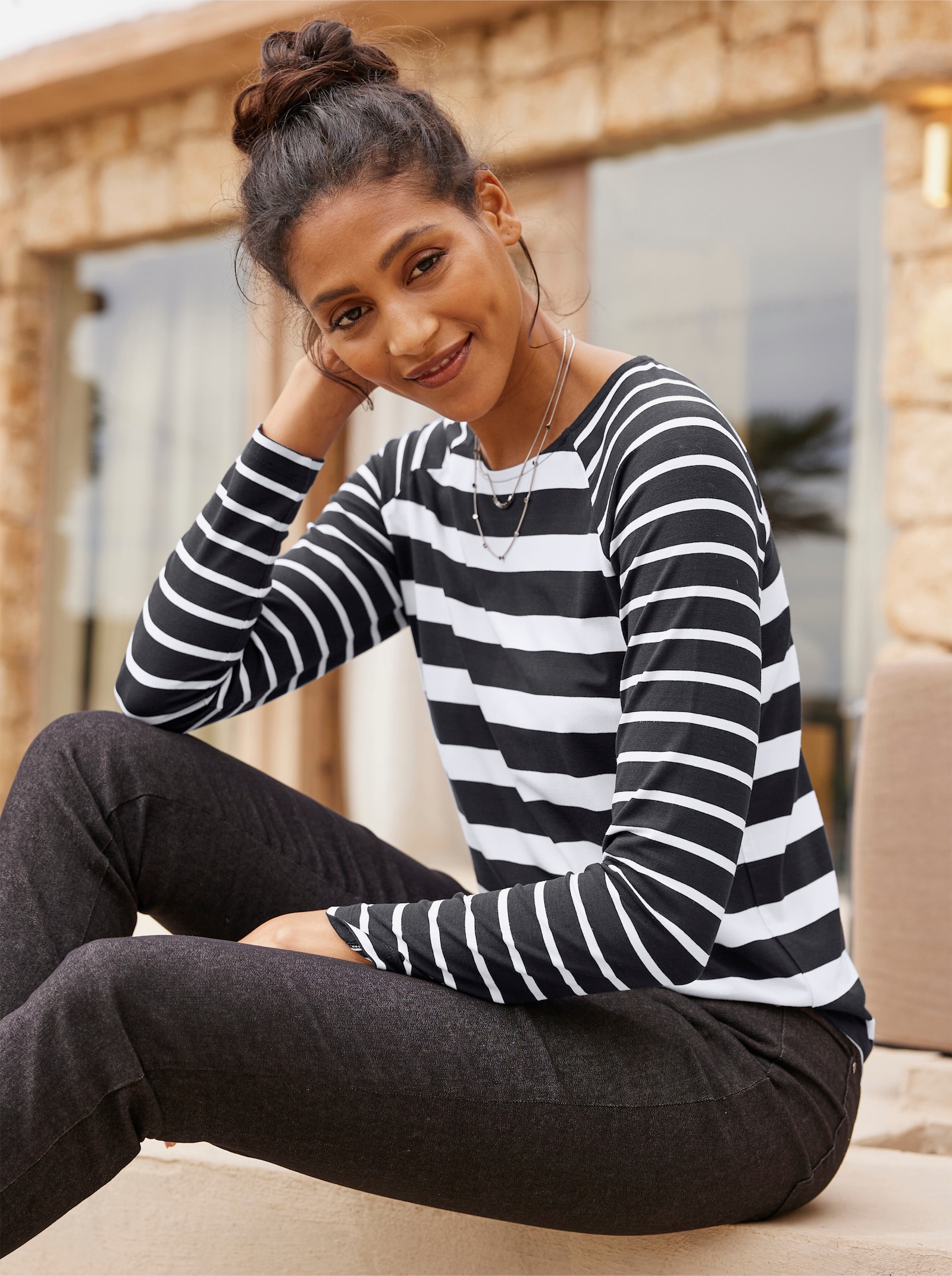 heine Langarmshirt im Streifendessin - schwarz-ecru-gestreift