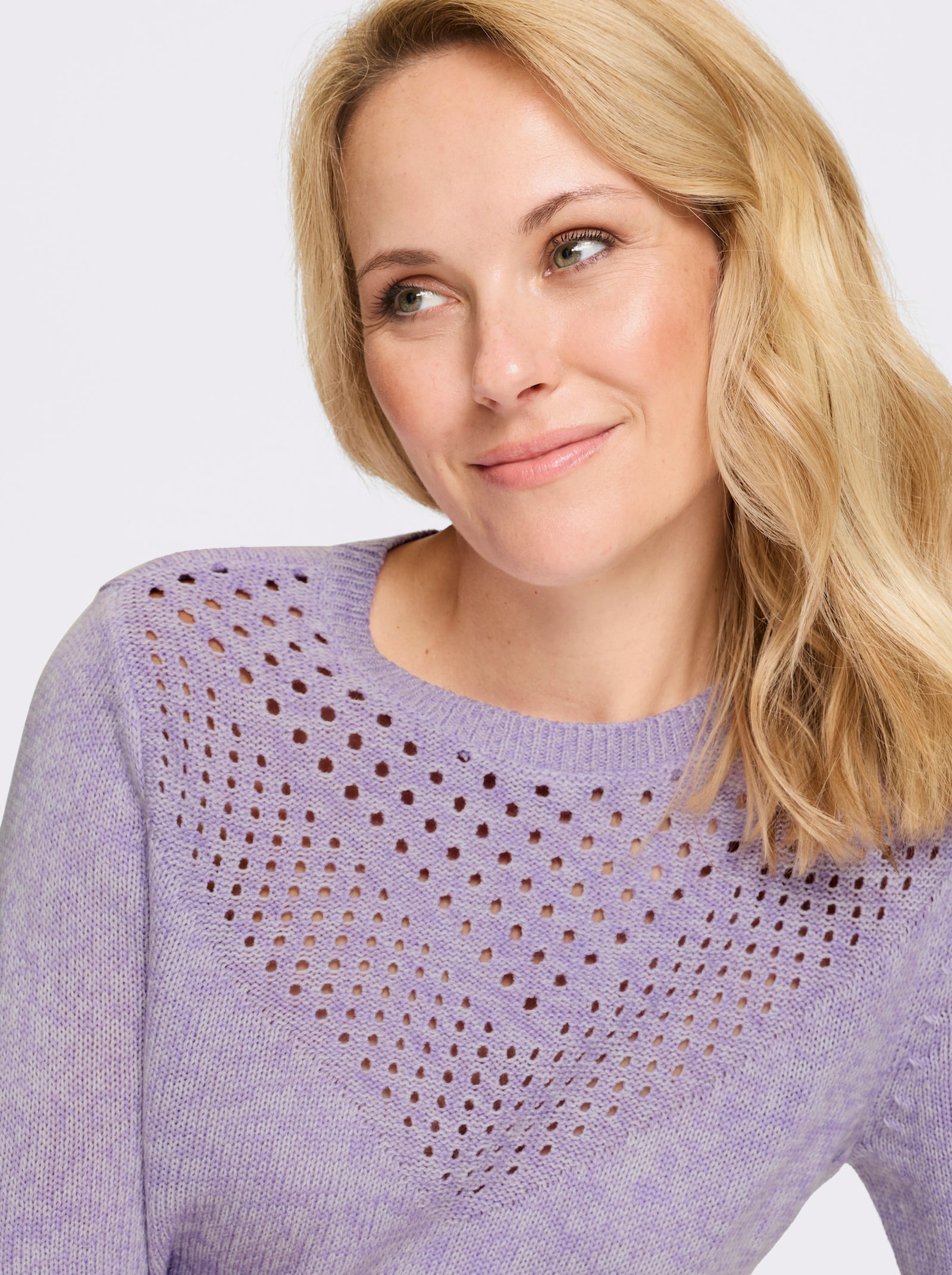 Kurzarmpullover in Melange-Optik - lavendel-ecru-meliert