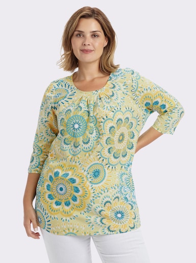 Longshirt in leichter A-Linie - pistazie-türkis-bedruckt