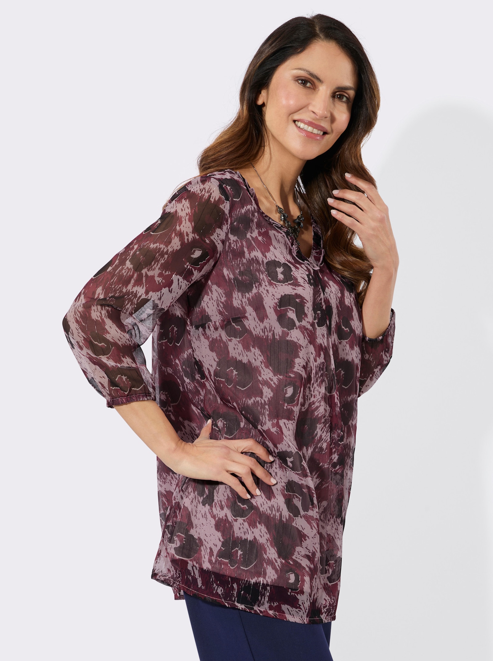 Tunika im Animal-Dessin - bordeaux-mauve-bedruckt