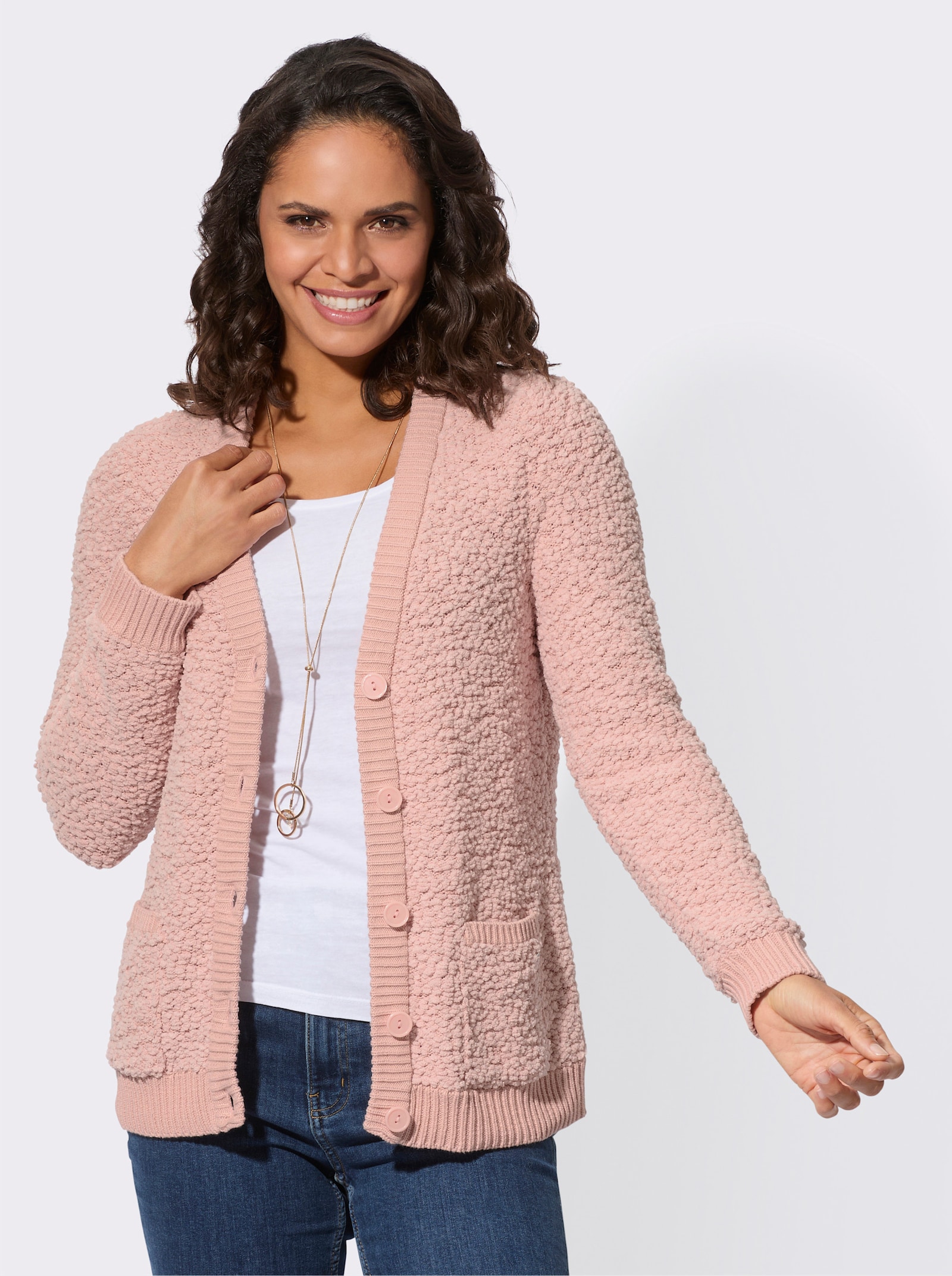 Strickjacke aus Popcorn-Garn - puder