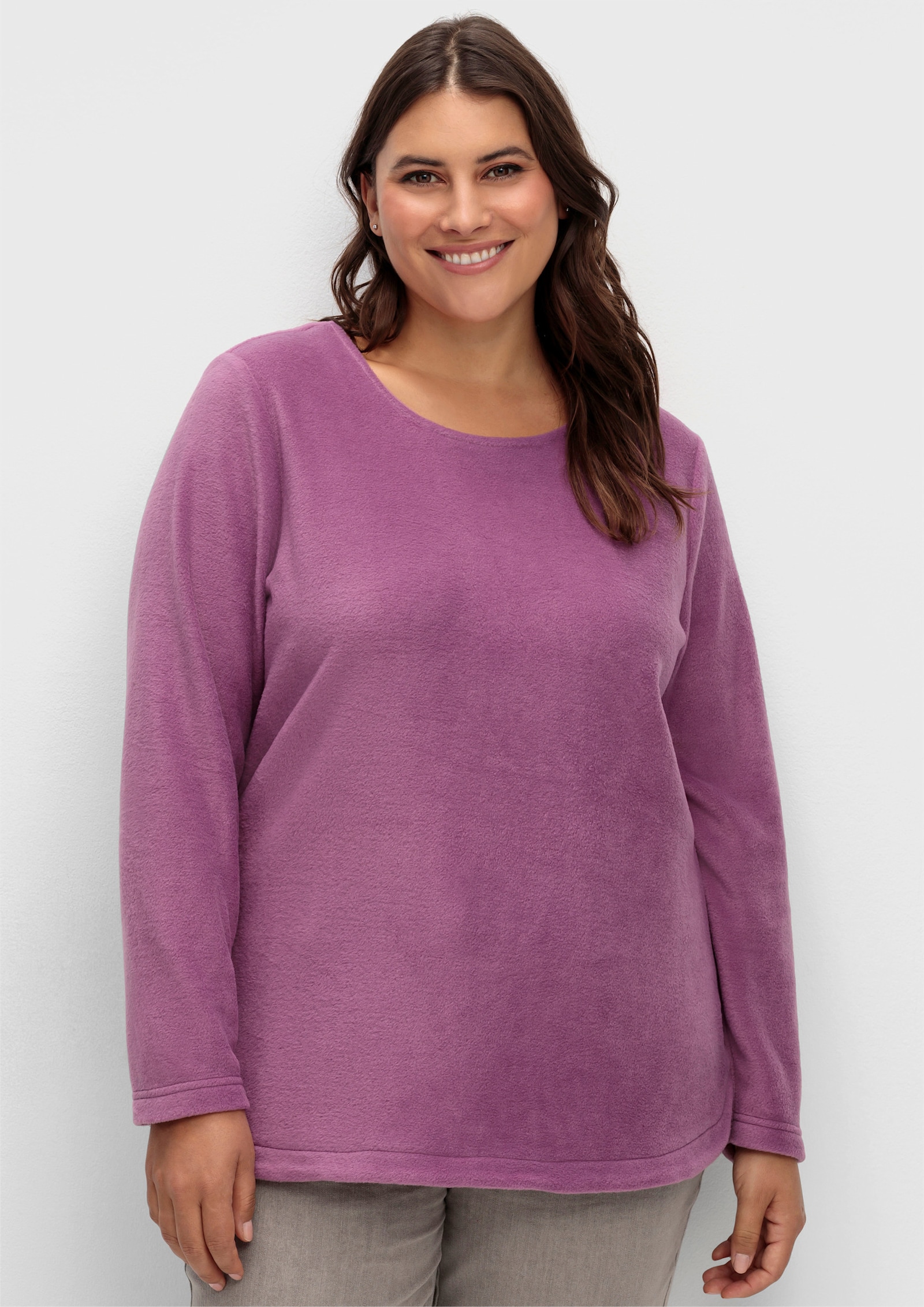 Fleeceshirt mit abgerundetem Saum - violett