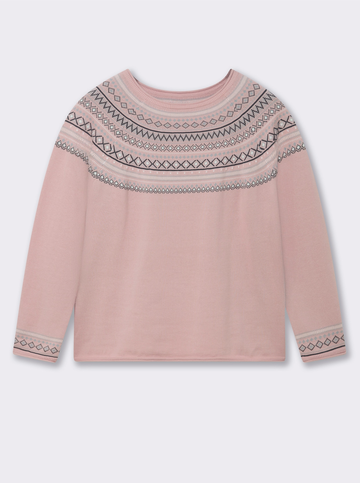 Norwegerpullover aus reiner Baumwolle - rosé-gemustert