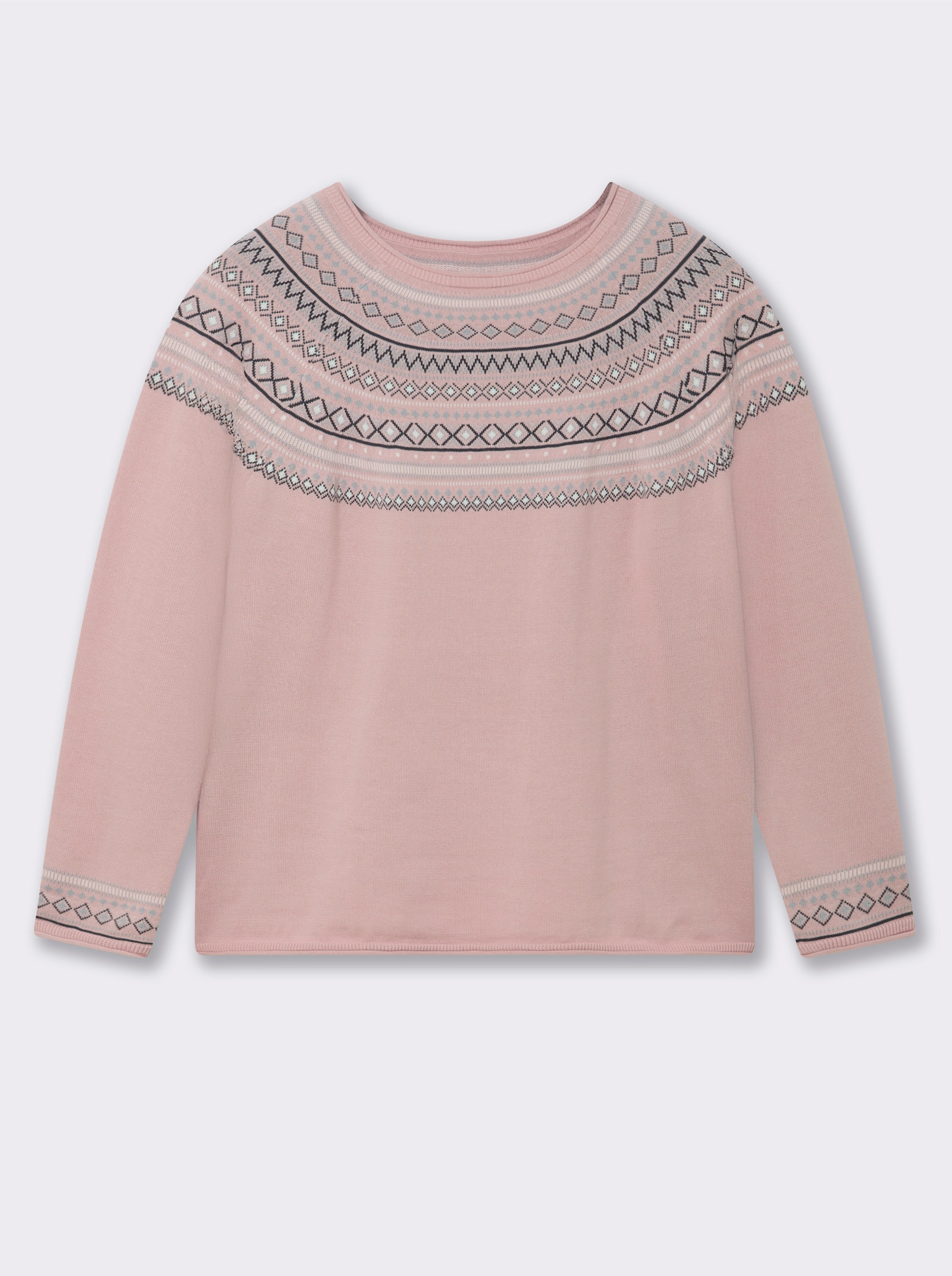 Norwegerpullover aus reiner Baumwolle - rosé-gemustert