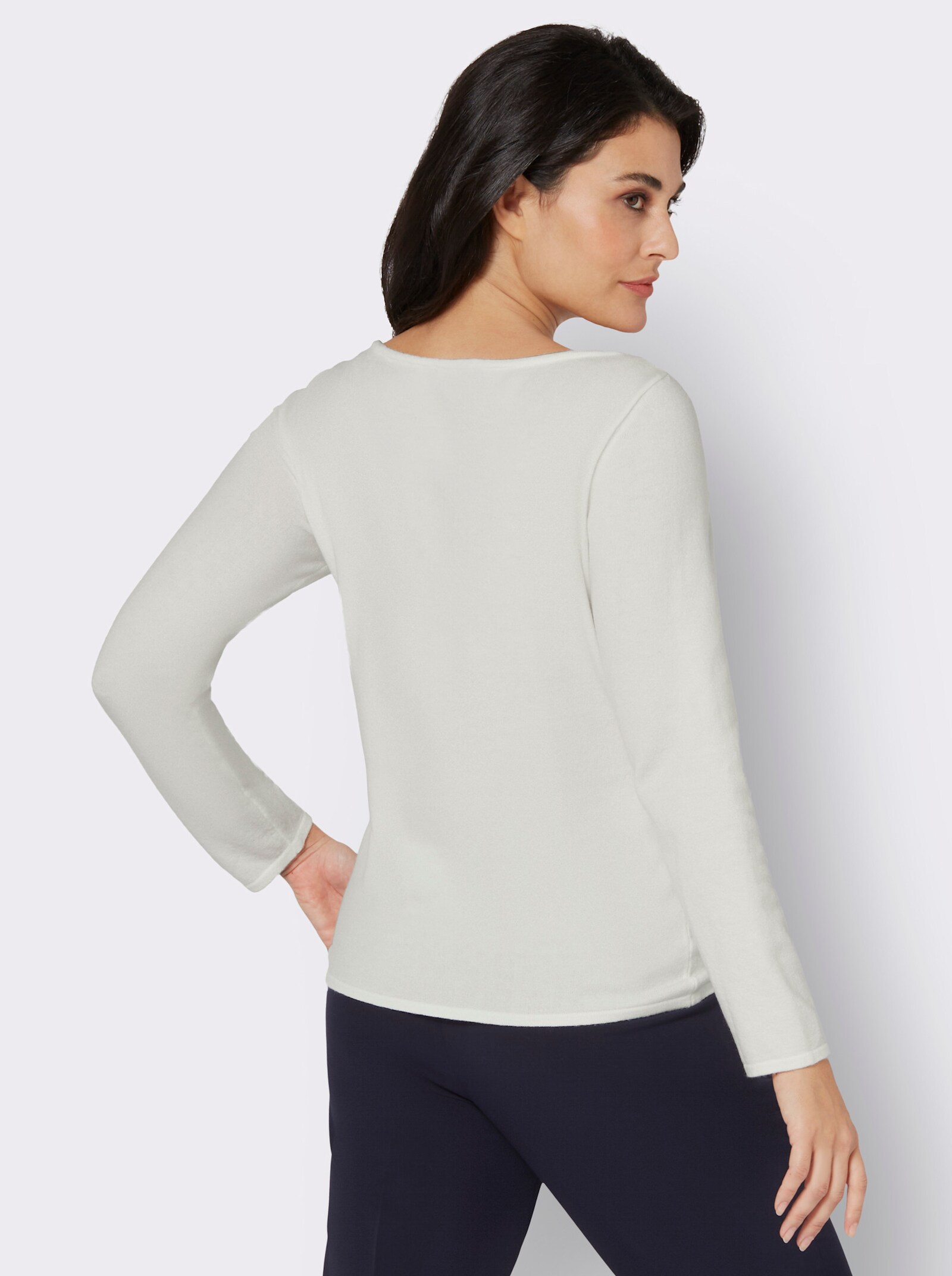 Langarm-Pullover mit transparentem Mesh-Einsatz - ecru