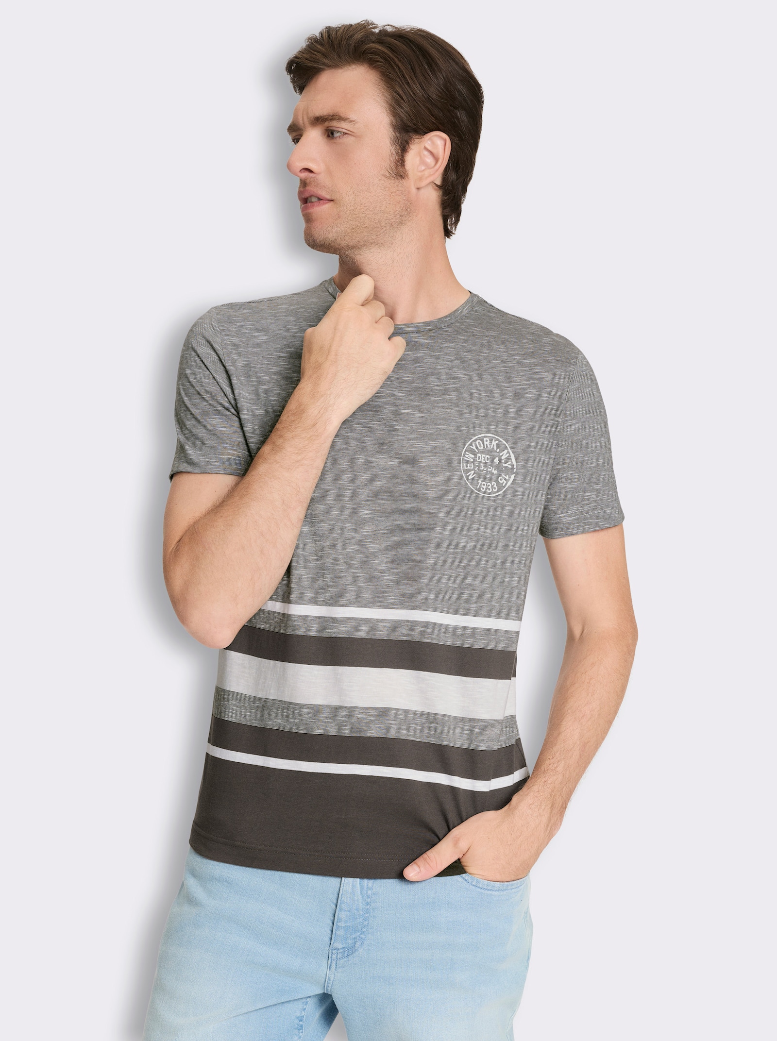 Kurzarmshirt mit garngefärbtem Muster - graphit