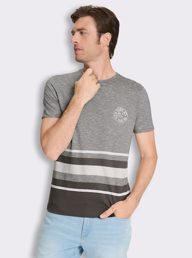 Kurzarmshirt mit garngefärbtem Muster - graphit