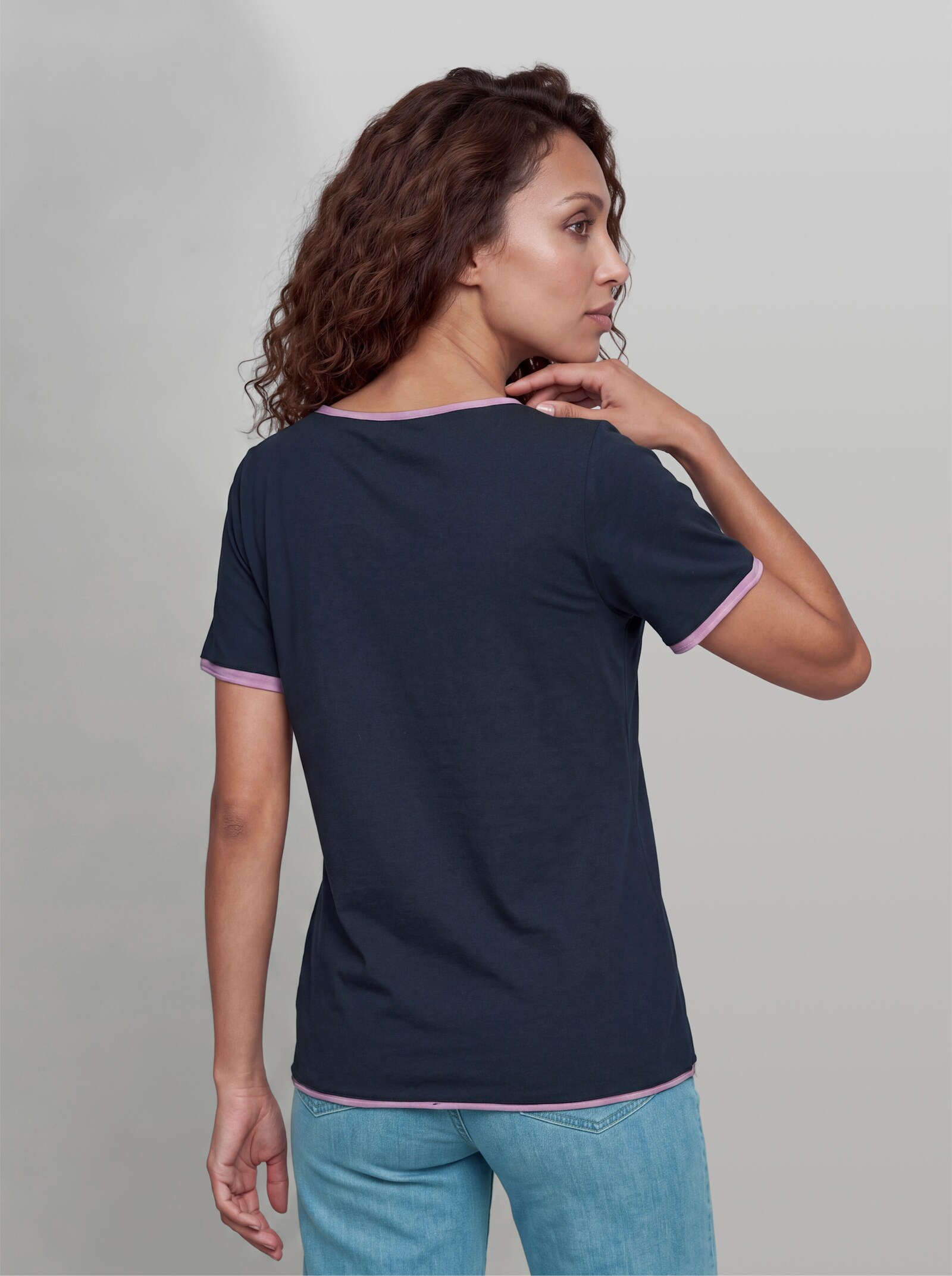heine Kurzarmshirt mit Rollkanten - marine-rosé