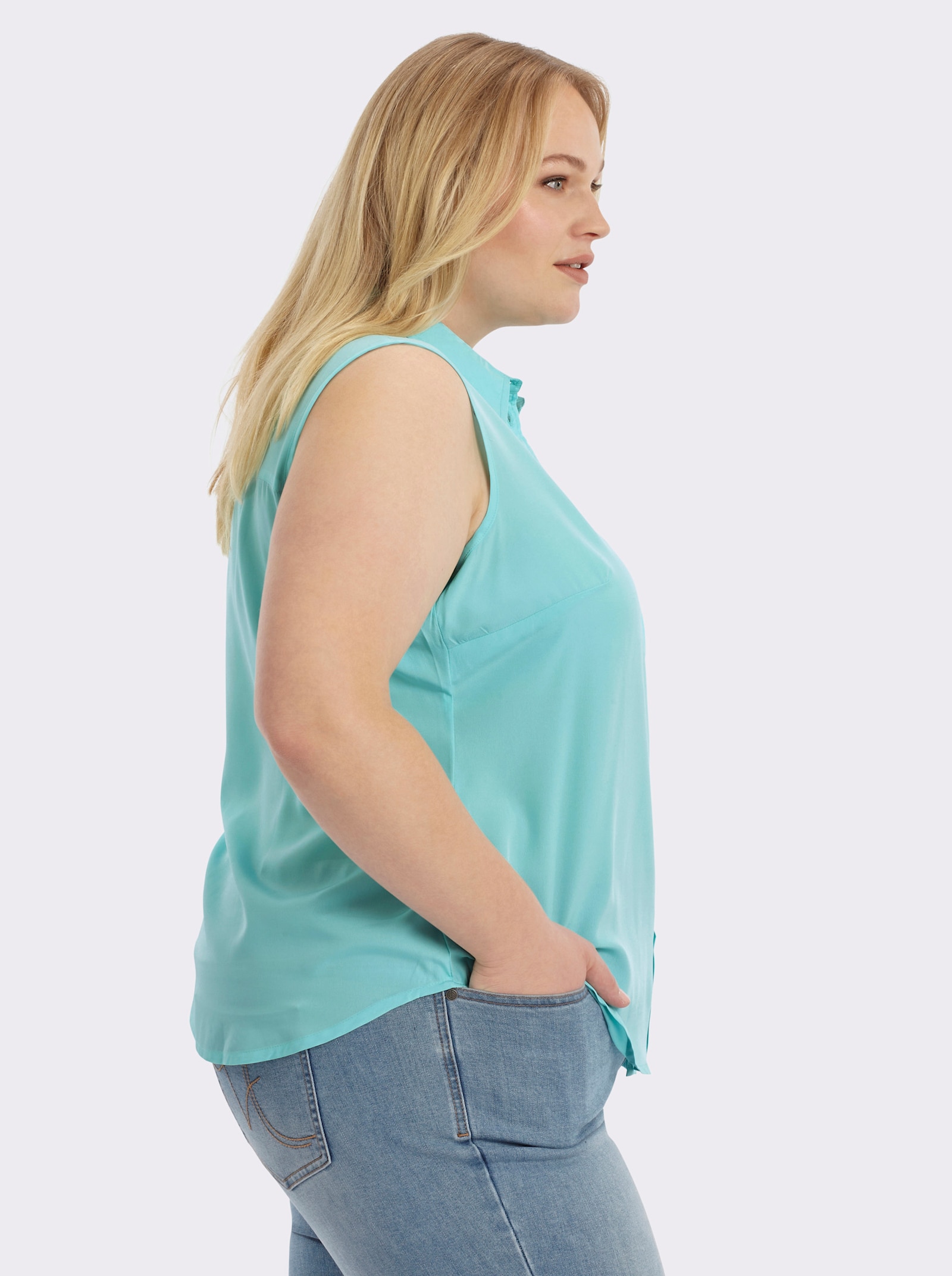 Ärmellose Bluse mit Hemdkragen - mint