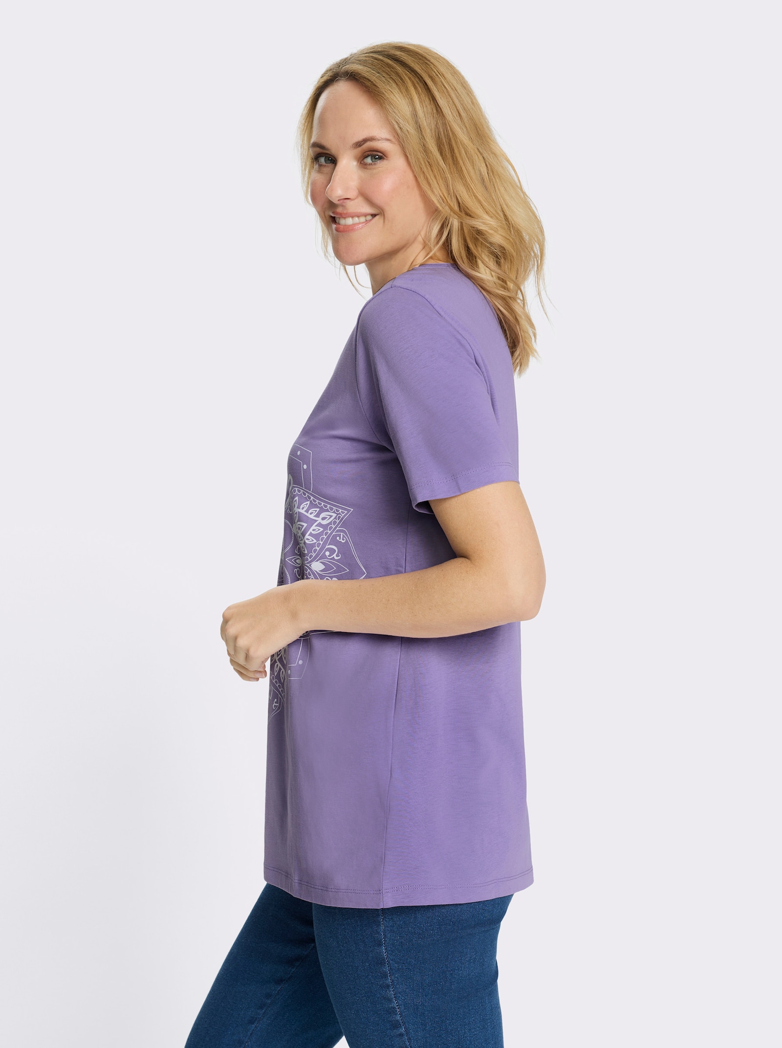 Longshirt mit Mandala-Motiv - lavendel-weiß