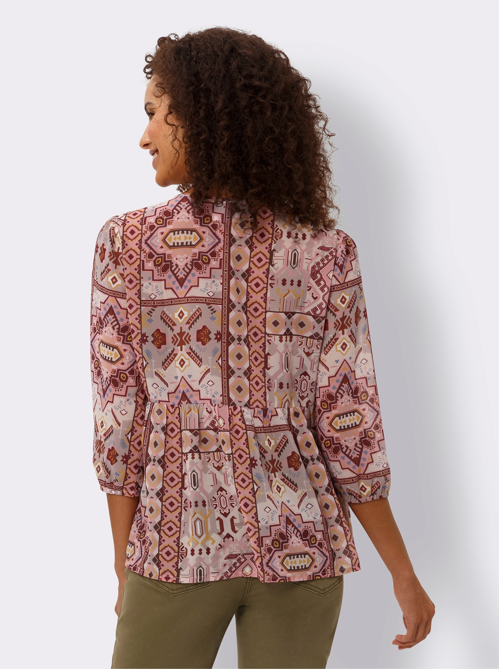 heine Druckbluse mit Zierperlen - rosenquarz-ocker-bedruckt