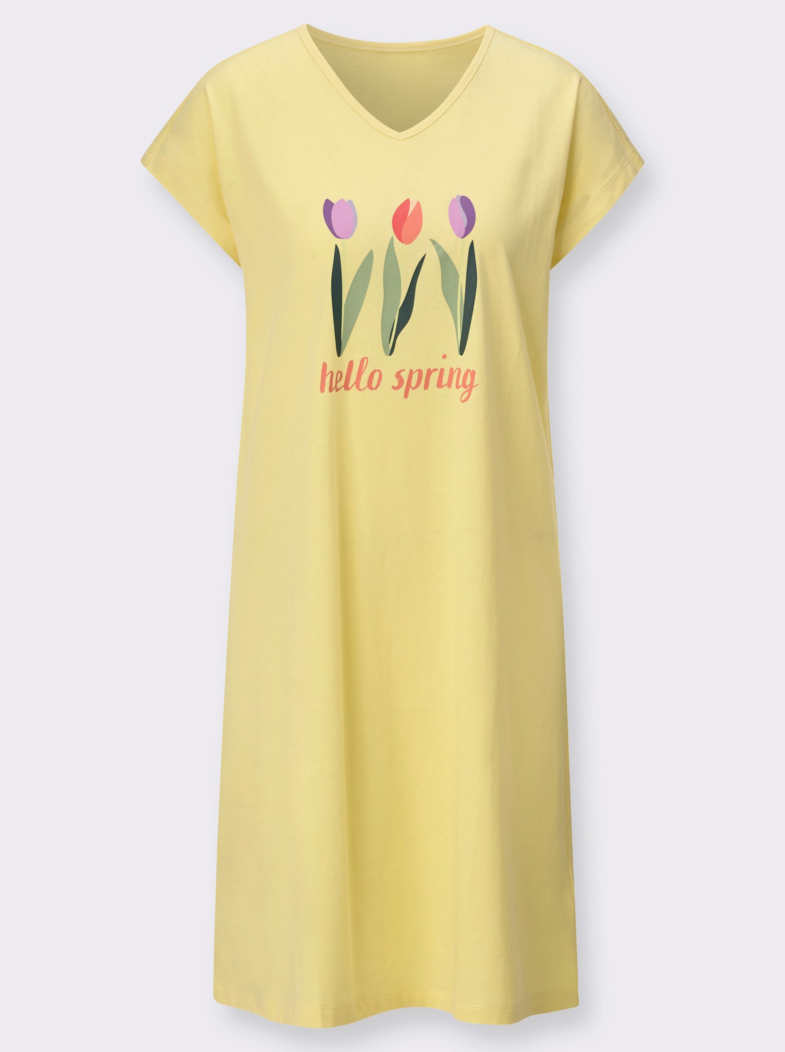 Nattlinne med placerat tulpantryck - citron