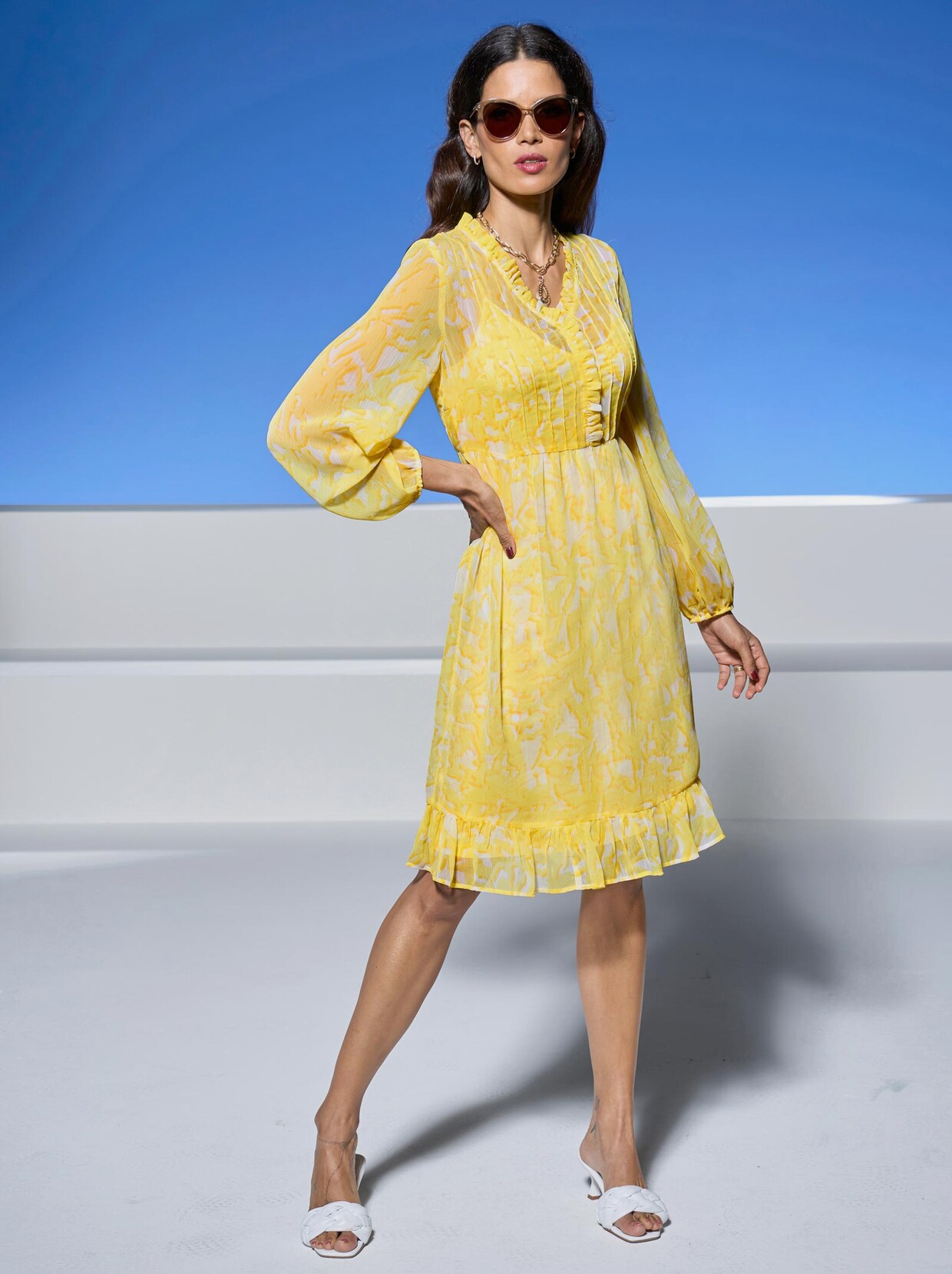 Ashley Brooke Druck-Kleid - zitrone-ecru-bedruckt