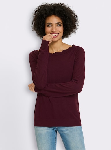 heine Feinstrickpullover mit Wellenkante - burgund
