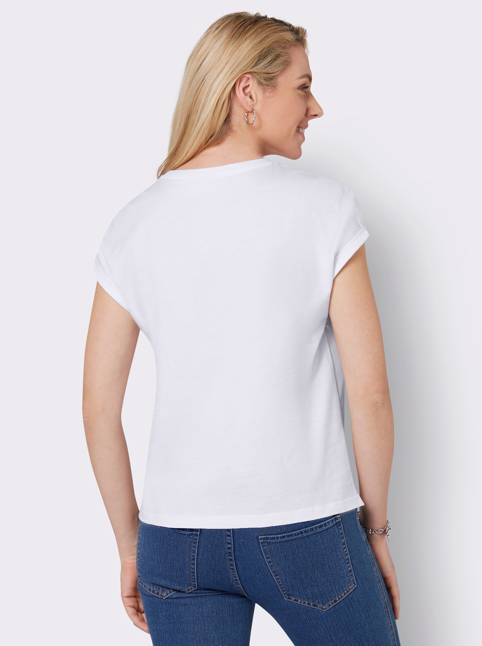 Rundhalsshirt mit Lochstickerei - ecru