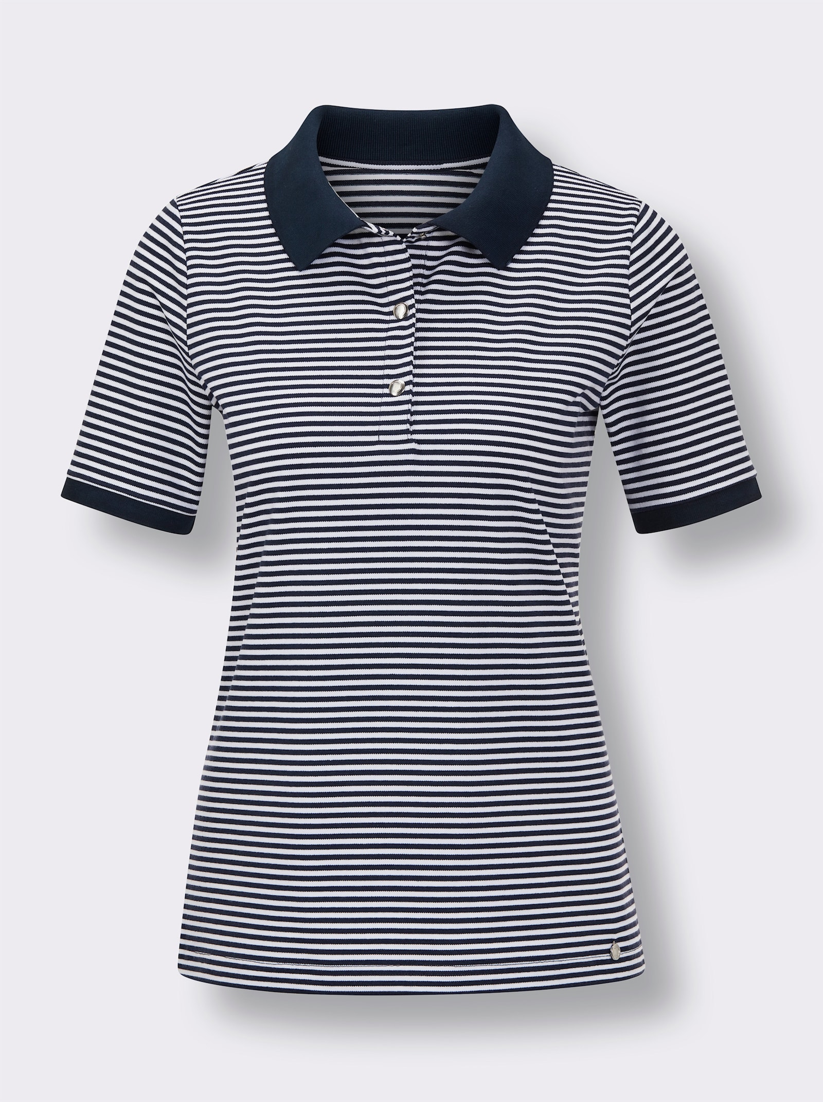 CREATION L PREMIUM Poloshirt mit Druckknöpfen - marine-weiß-geringelt