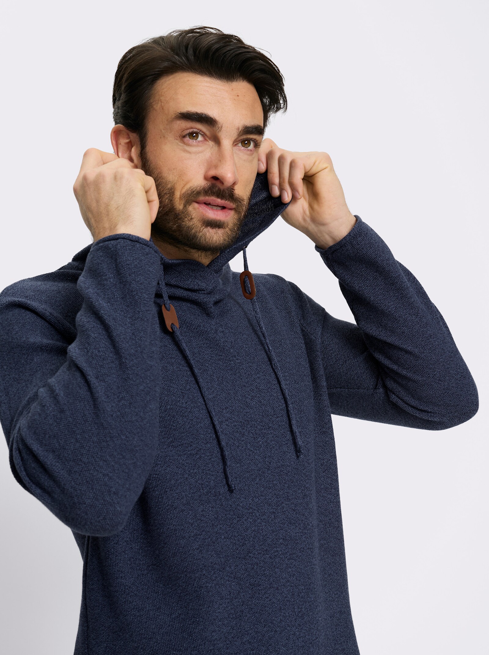 Catamaran Kapuzenpullover mit Struktur-Strickmuster - rauchblau-meliert