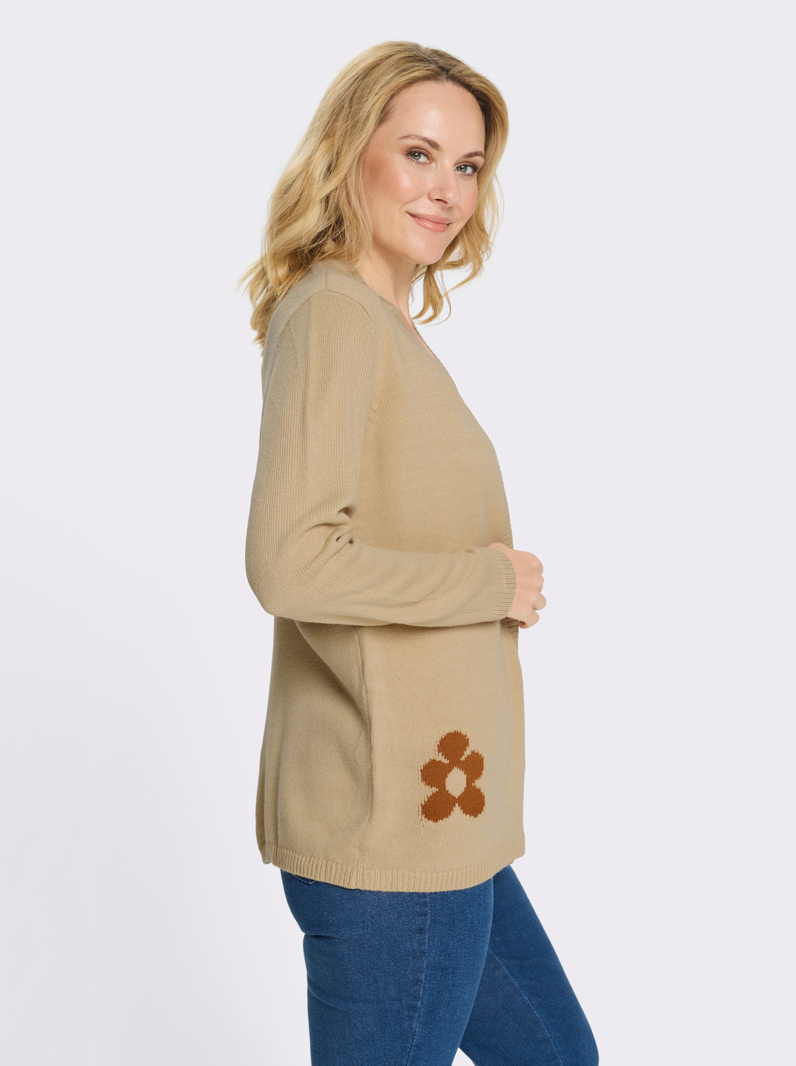 Strickjacke im floralen Dessin - beige-ecru