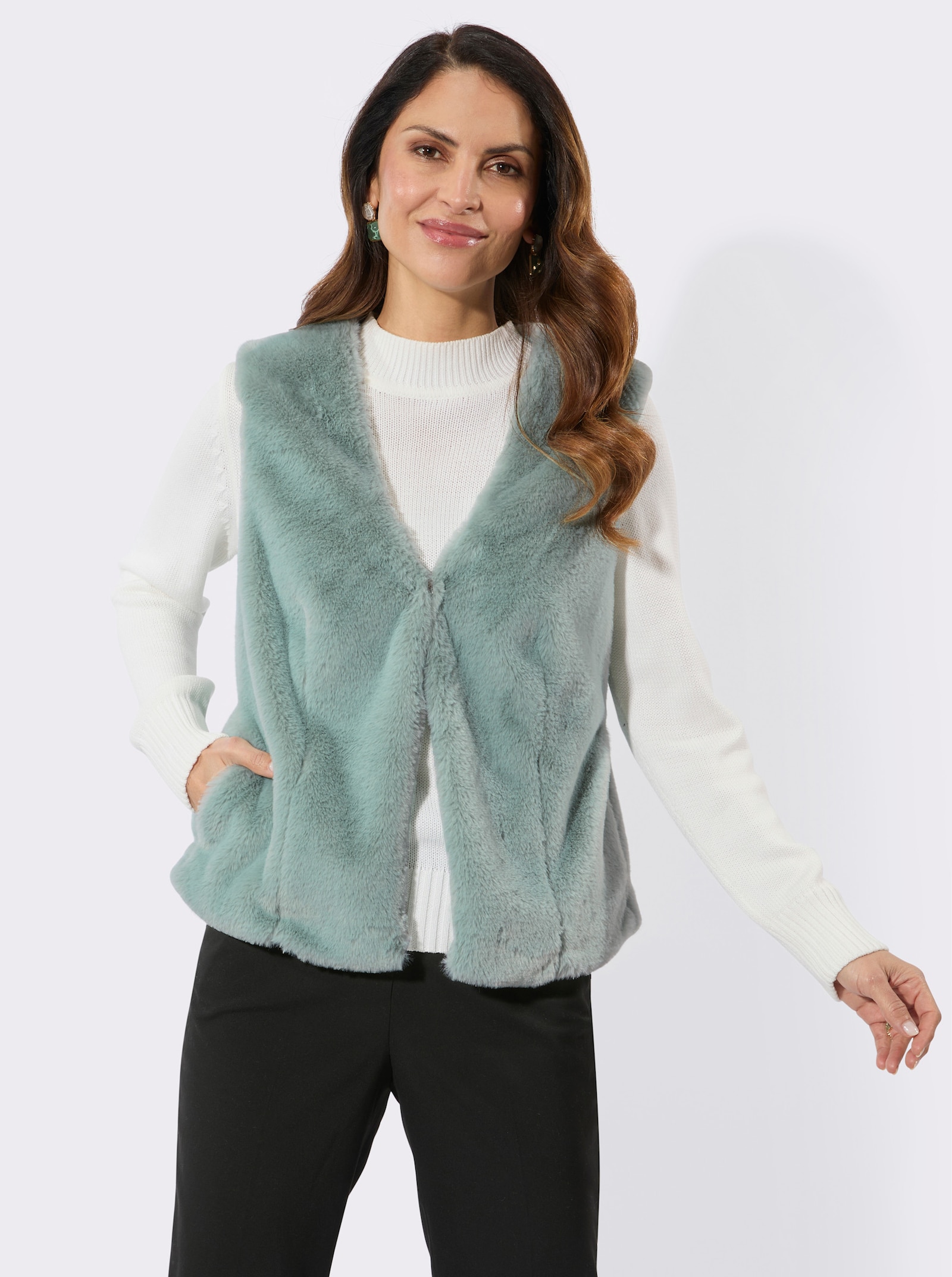 Fellimitatweste mit Hakenverschluss - kalkmint