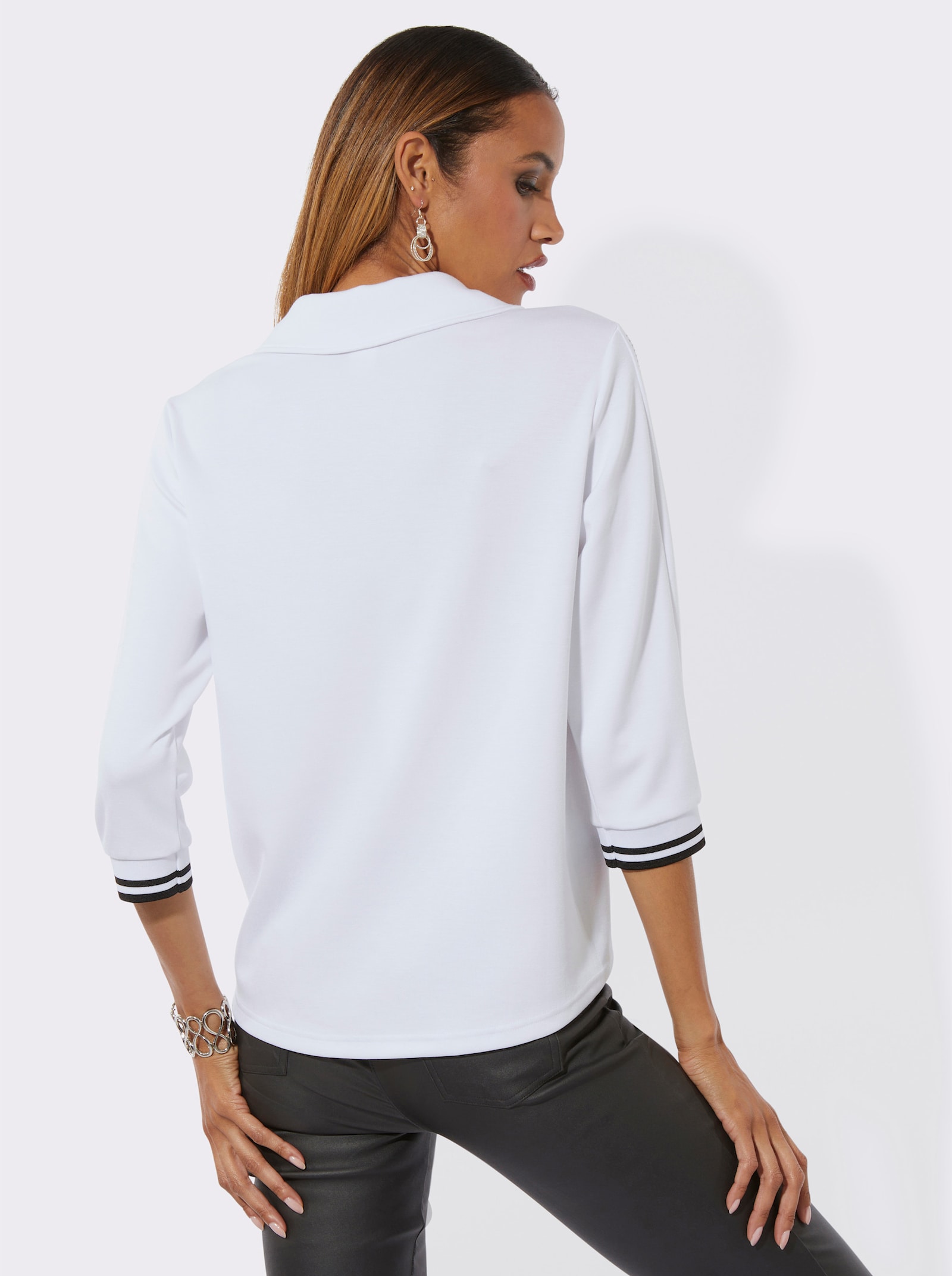 Poloshirt met lange mouwen en modal (TENCEL) - wit