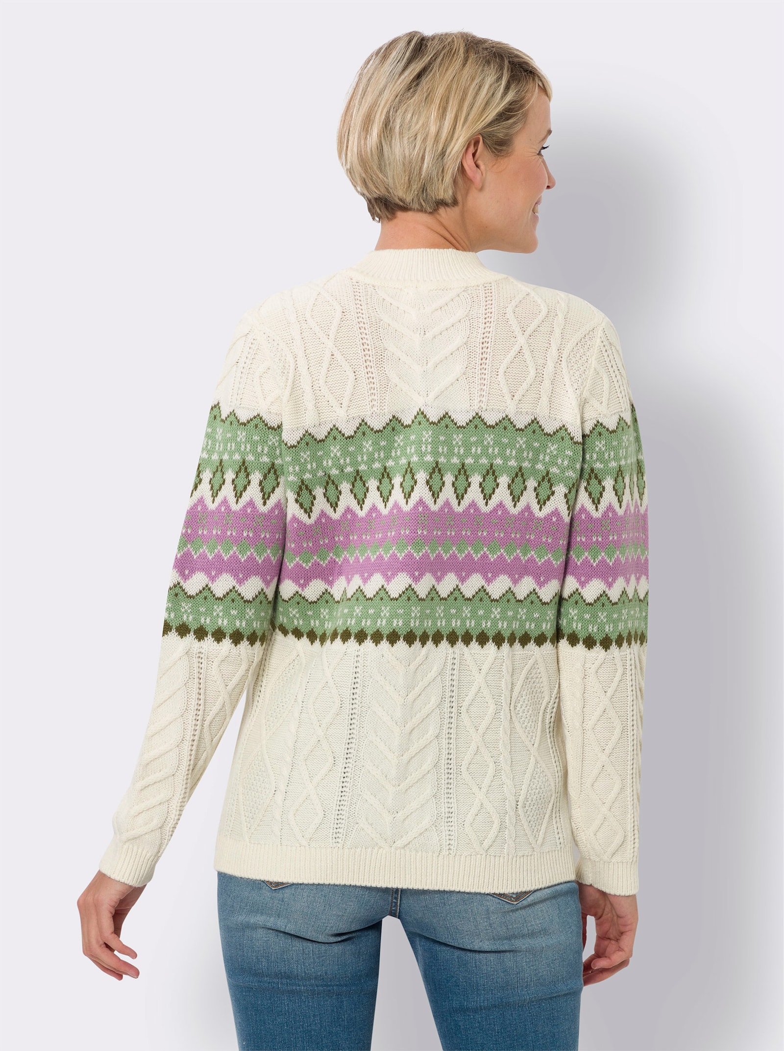 Stehkragenpullover in Norweger-Optik - champagner-orchidee