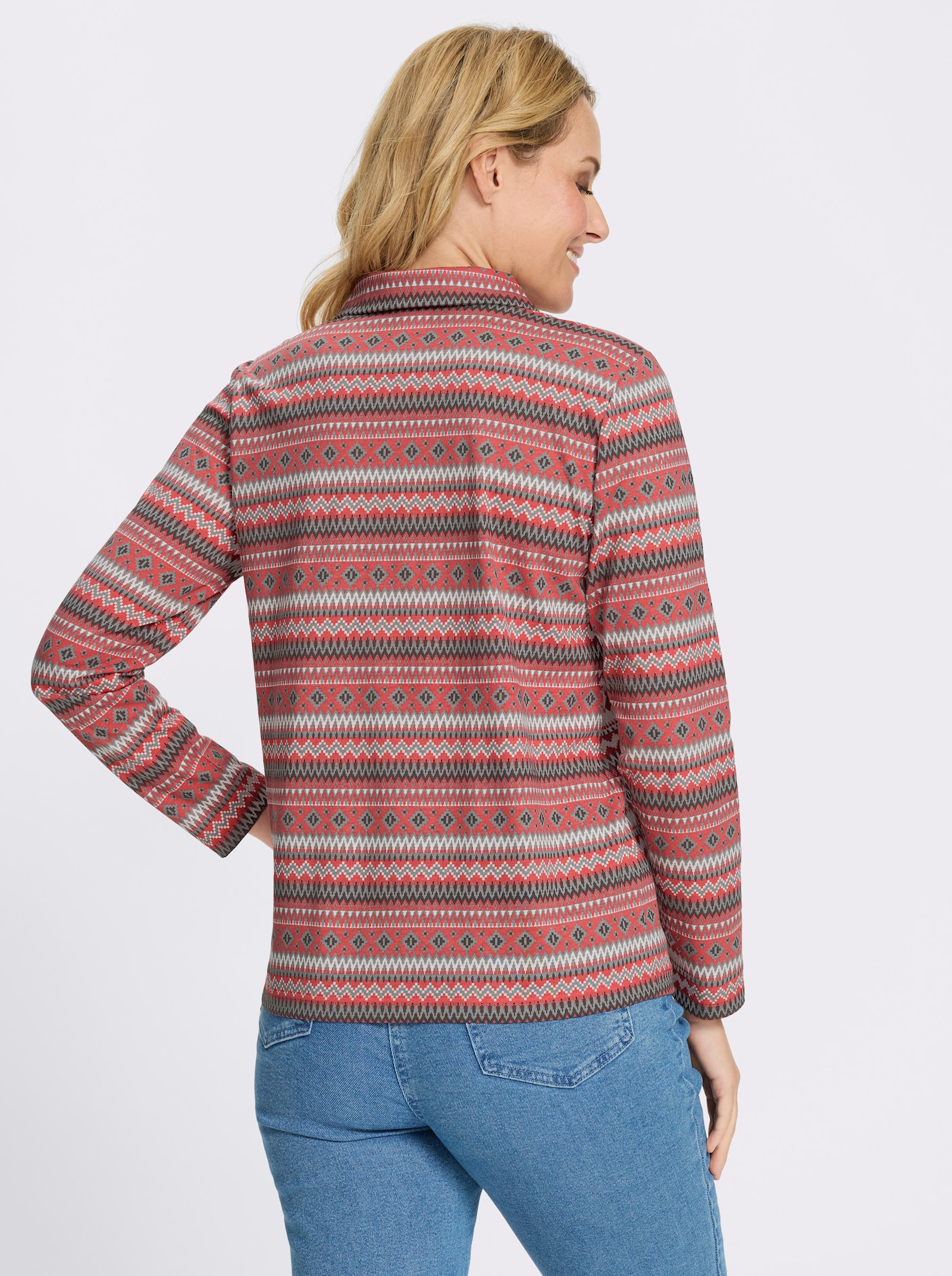 Langarmshirt mit Polokragen - grapefruit-ecru-bedruckt