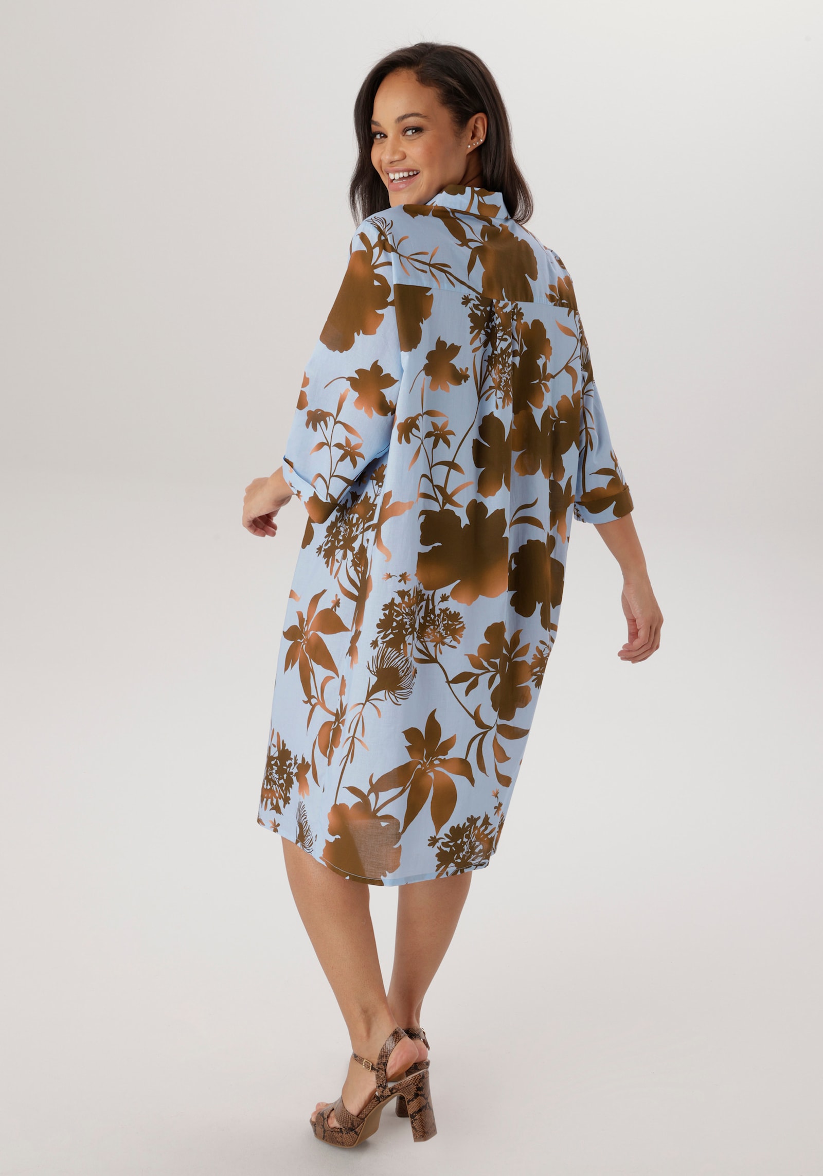 Aniston PLUS Hemdblusenkleid - hellblau-braun