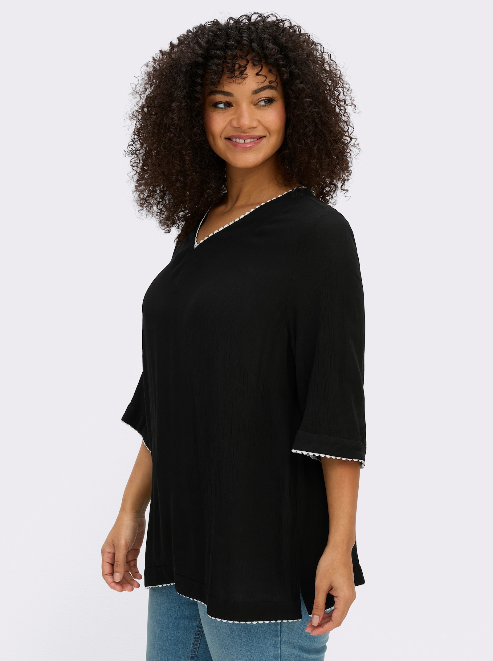 sheego Tuniek met contrastranden - zwart/wit
