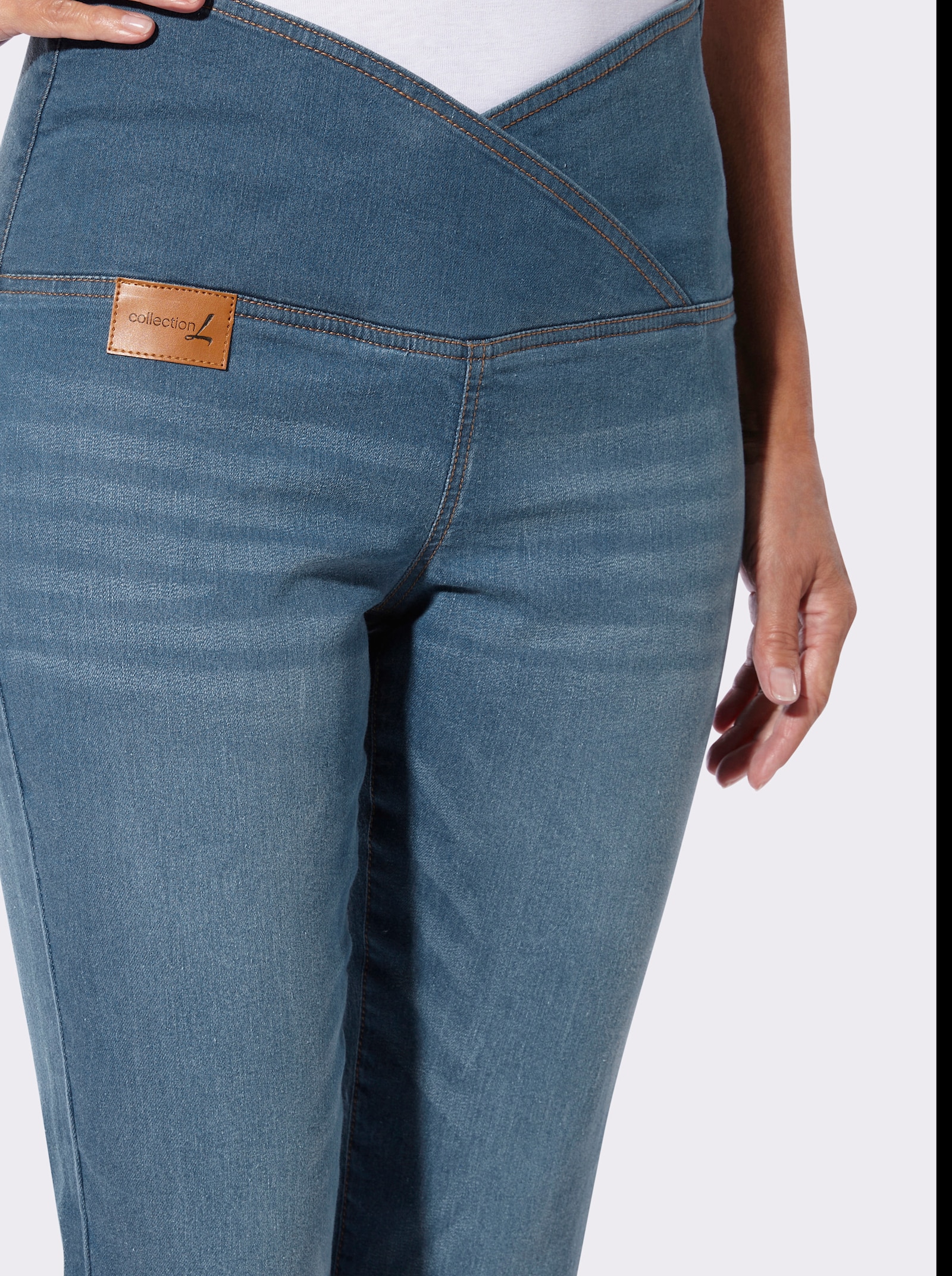 7/8-Jeans mit überlappendem Bund - blue-bleached