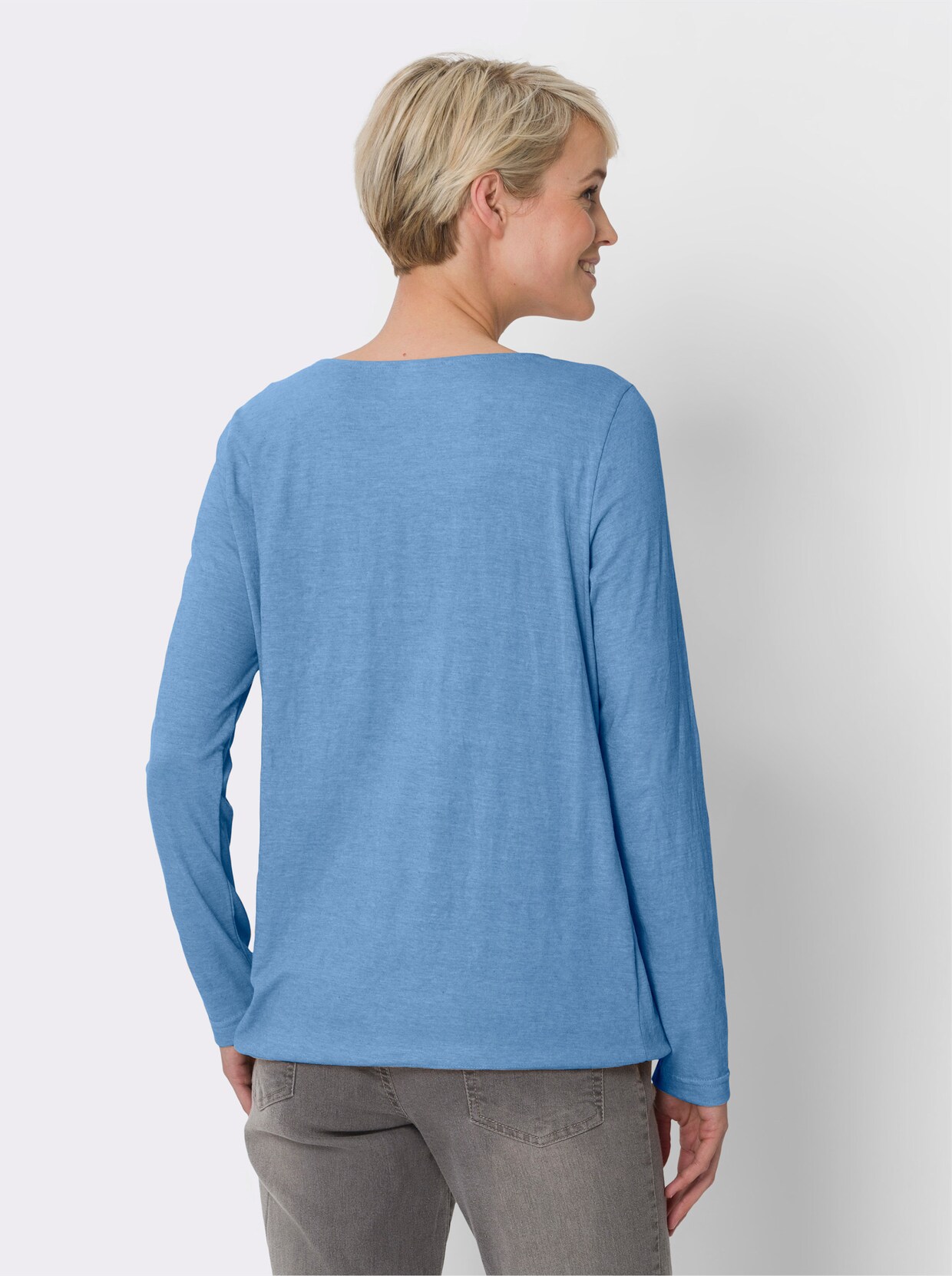 Tričko s dlouhým rukávem - modrá-melír