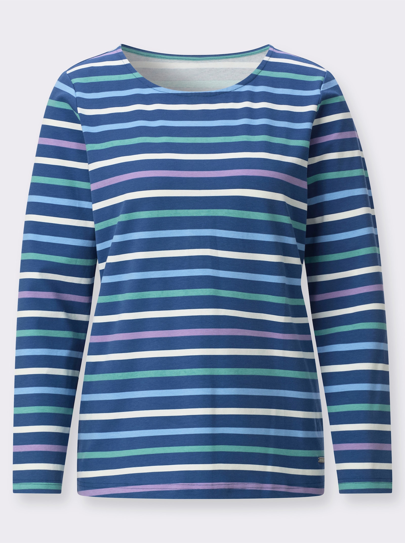 Print-Shirt mit langen Ärmeln - jeansblau-ecru-geringelt