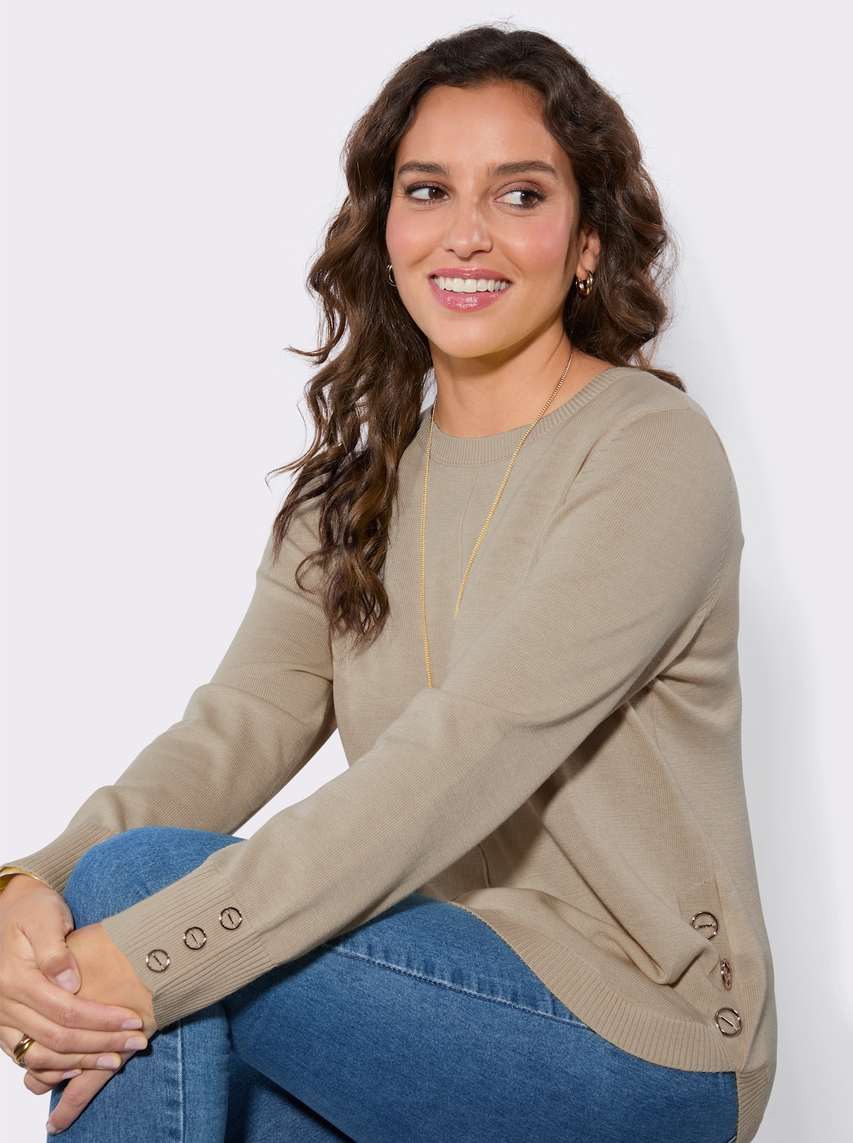 Langarm-Pullover - sesam