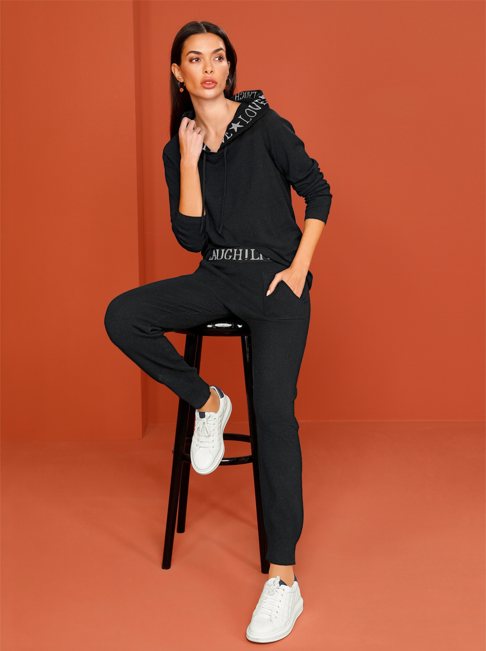 heine Strickhose mit Schriftzug - schwarz