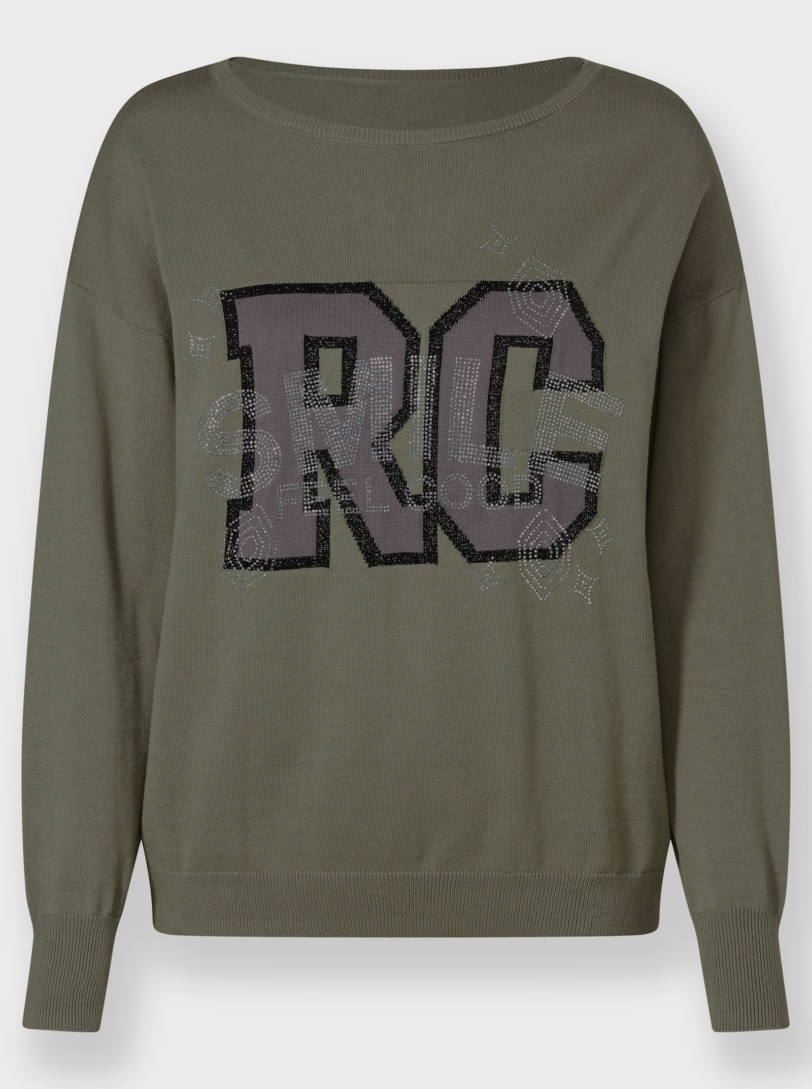 heine Pull à encolure ronde avec inscription imprimée - kaki-noir à motifs