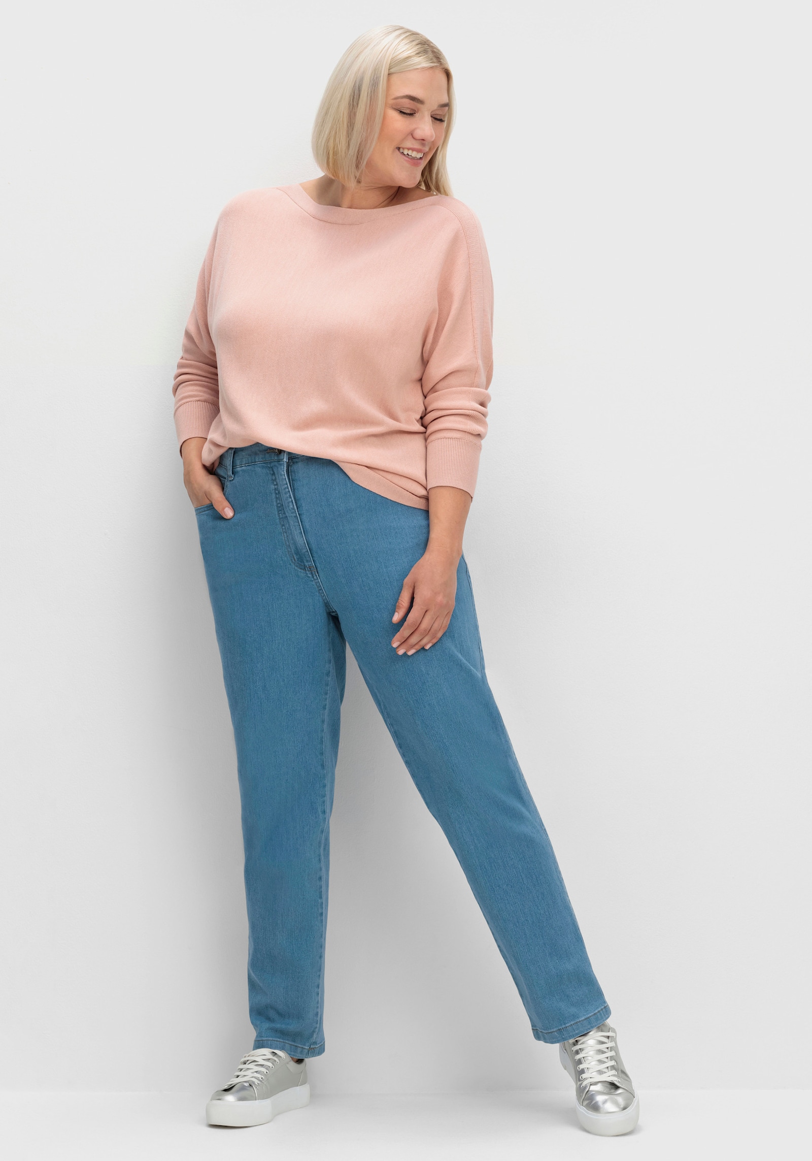 Langarm-Pullover in Jersey-Strick - puder