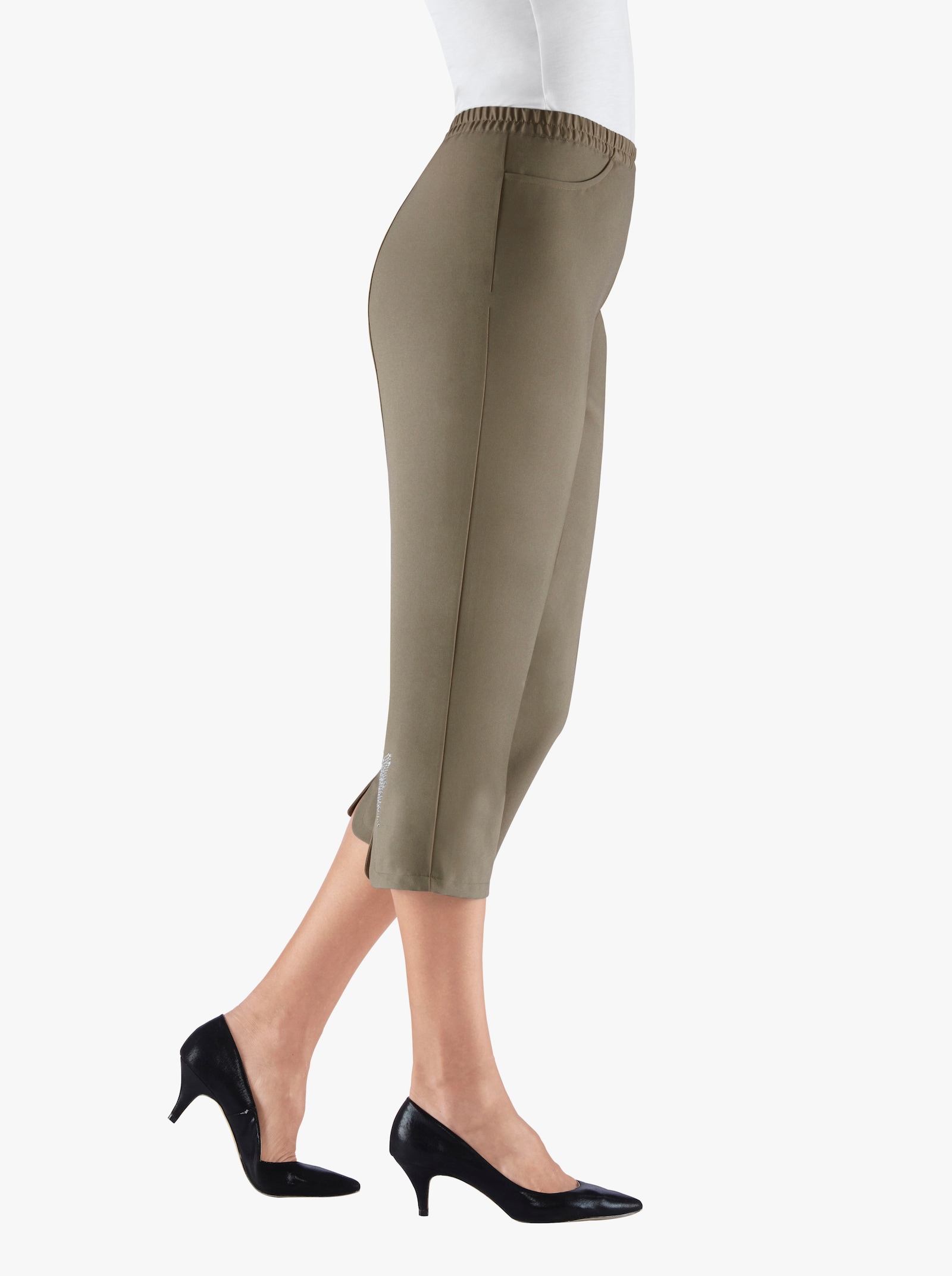 Caprihose mit glitzernder Schmetterlings-Applikation - oliv